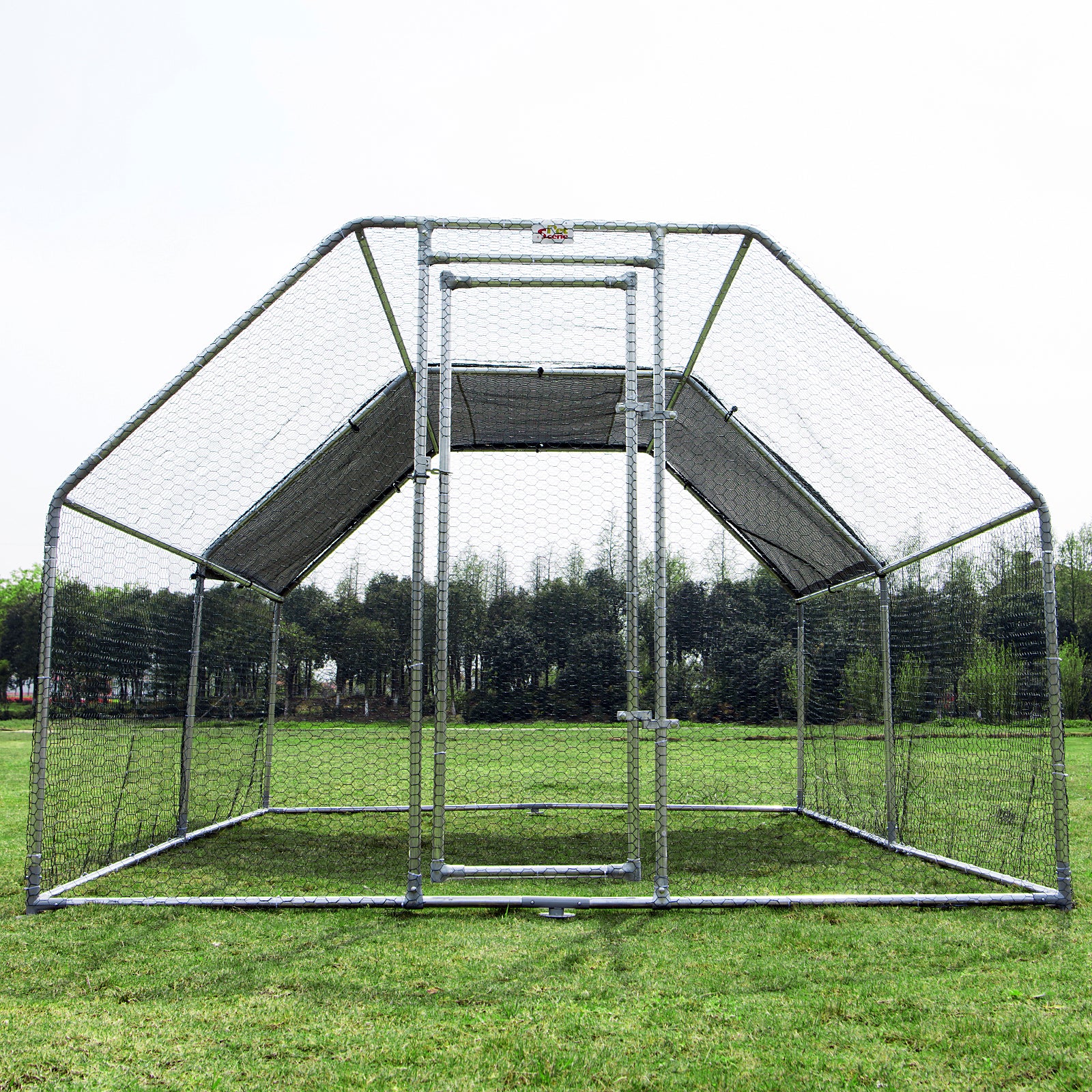PawHut 9.2' x 12.5' Metal Chicken Coop, Galvanized Walk-in Hen House, Poultry Cage Outdoor Backyard with Waterproof UV-Protection Cover for Rabbits, Ducks