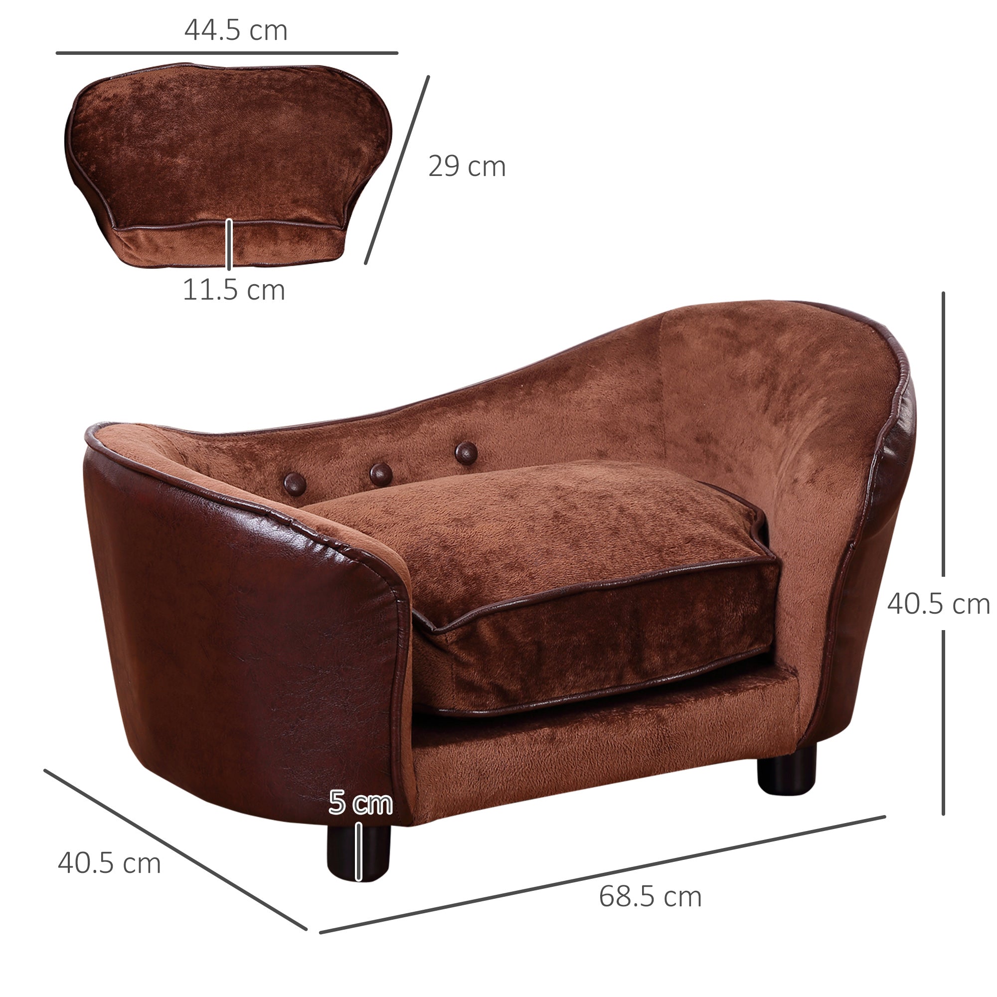 PawHut Dog Sofa Bed for XS-Sized Dogs, Pet Couch with Removable Soft Cushion, Cat Sofa Lounge with Back Pocket, Thick Sponge, Wooden Frame