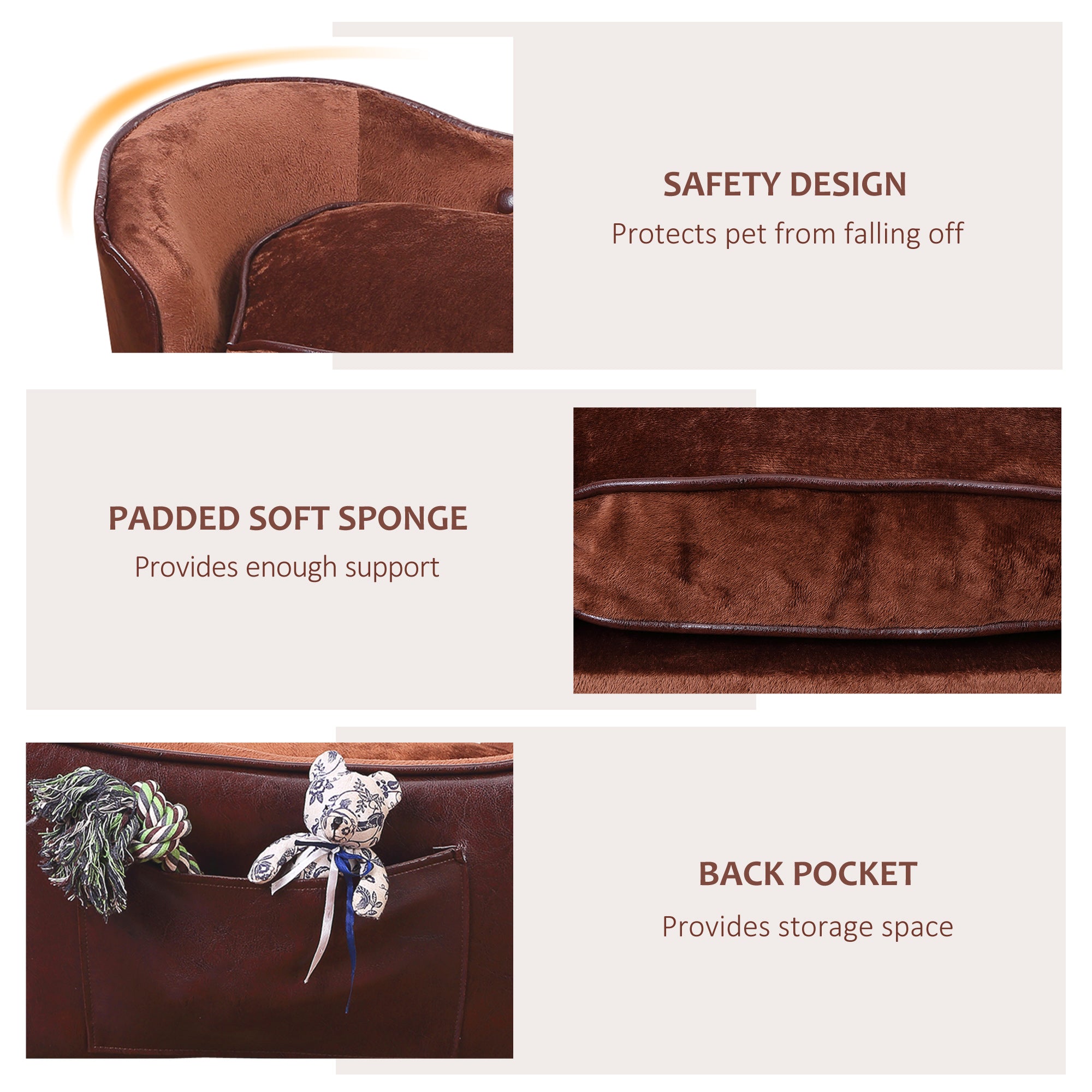 PawHut Dog Sofa Bed for XS-Sized Dogs, Pet Couch with Removable Soft Cushion, Cat Sofa Lounge with Back Pocket, Thick Sponge, Wooden Frame
