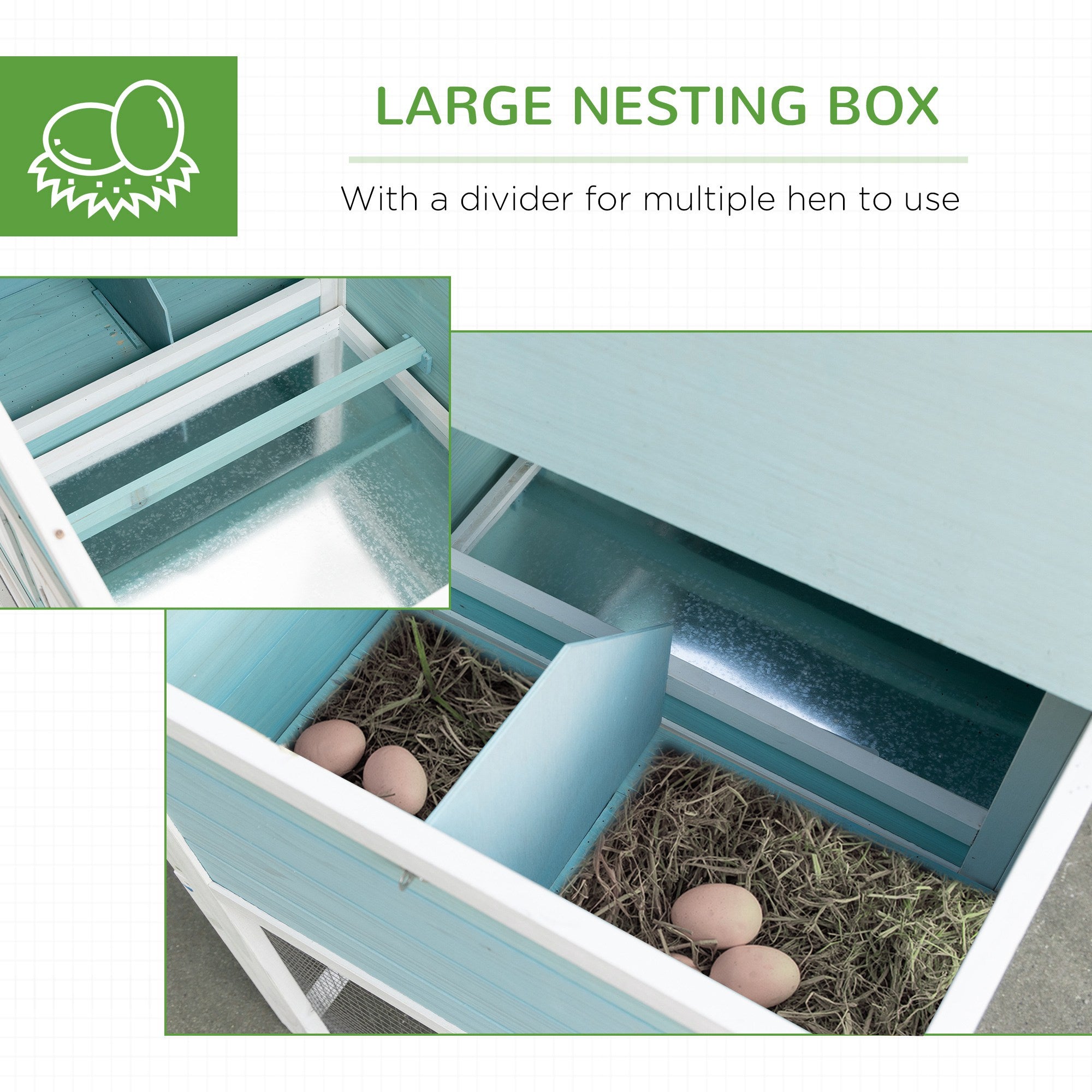 PawHut 76" Wooden Chicken Coop, Outdoor Hen House Poultry Duck Goose Cage with Outdoor Run, Nesting Box, Removable Tray and Lockable Doors, Blue