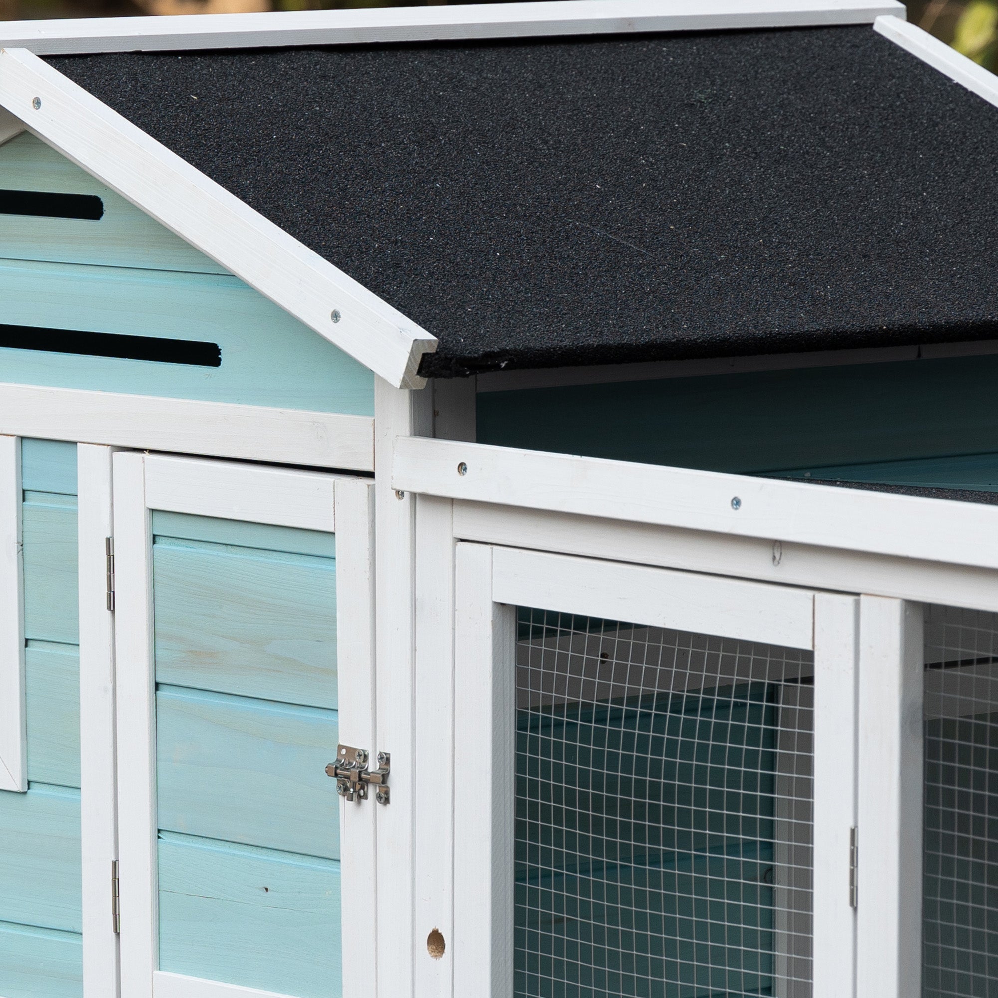 PawHut 76" Wooden Chicken Coop, Outdoor Hen House Poultry Duck Goose Cage with Outdoor Run, Nesting Box, Removable Tray and Lockable Doors, Blue