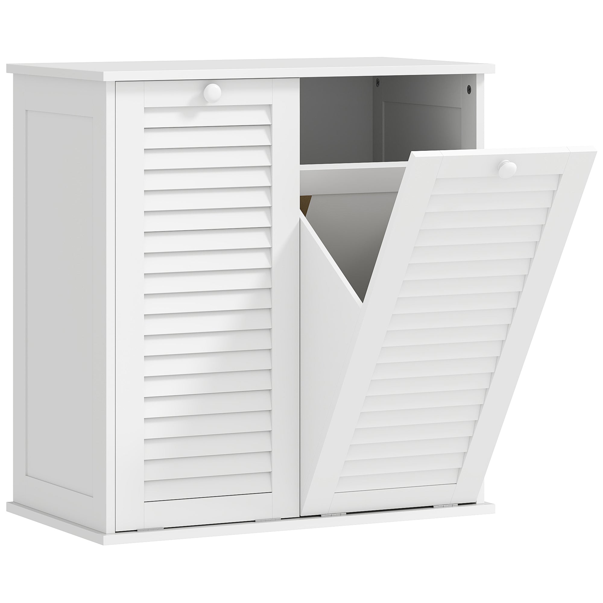 HOMCOM Laundry Cabinet, Laundry Hamper Cabinet with Louvered Doors and 2 Baskets, Bathroom Hamper Cabinet for Laundry Room, Bathroom, White
