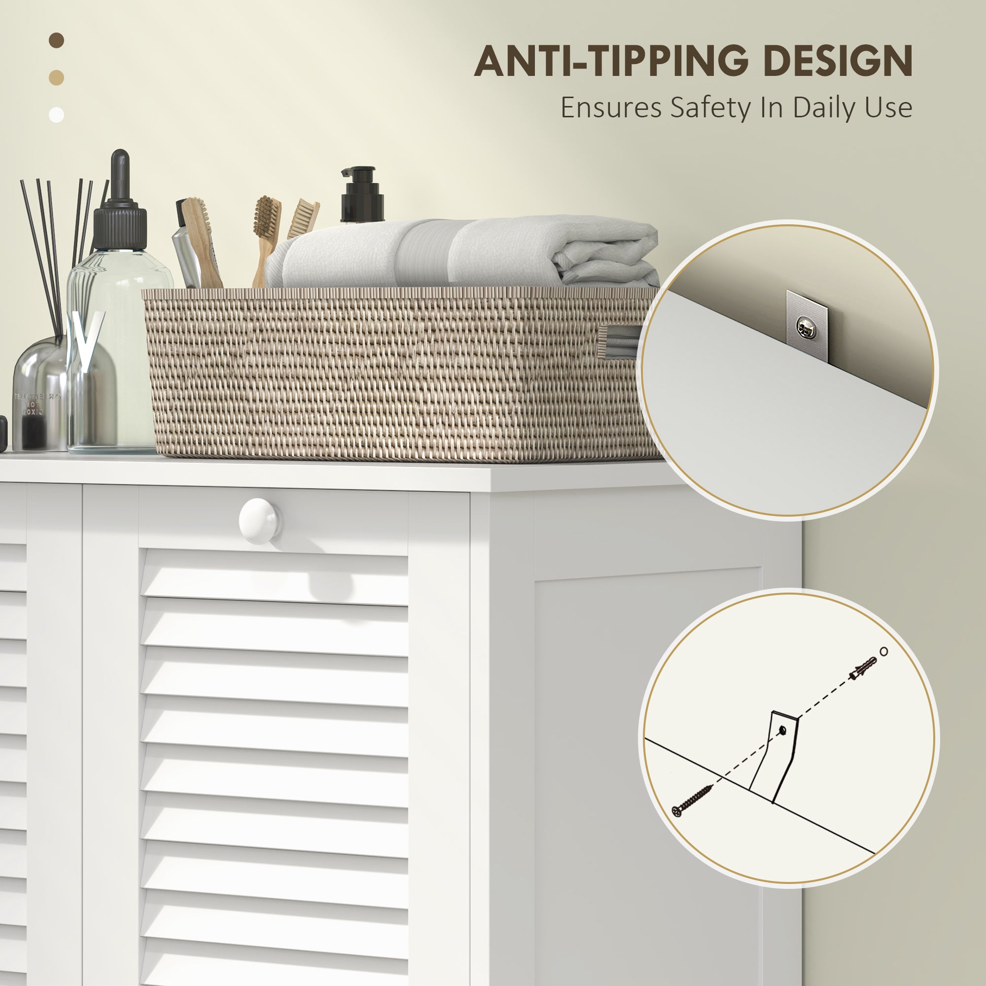 HOMCOM Laundry Cabinet, Laundry Hamper Cabinet with Louvered Doors and 2 Baskets, Bathroom Hamper Cabinet for Laundry Room, Bathroom, White