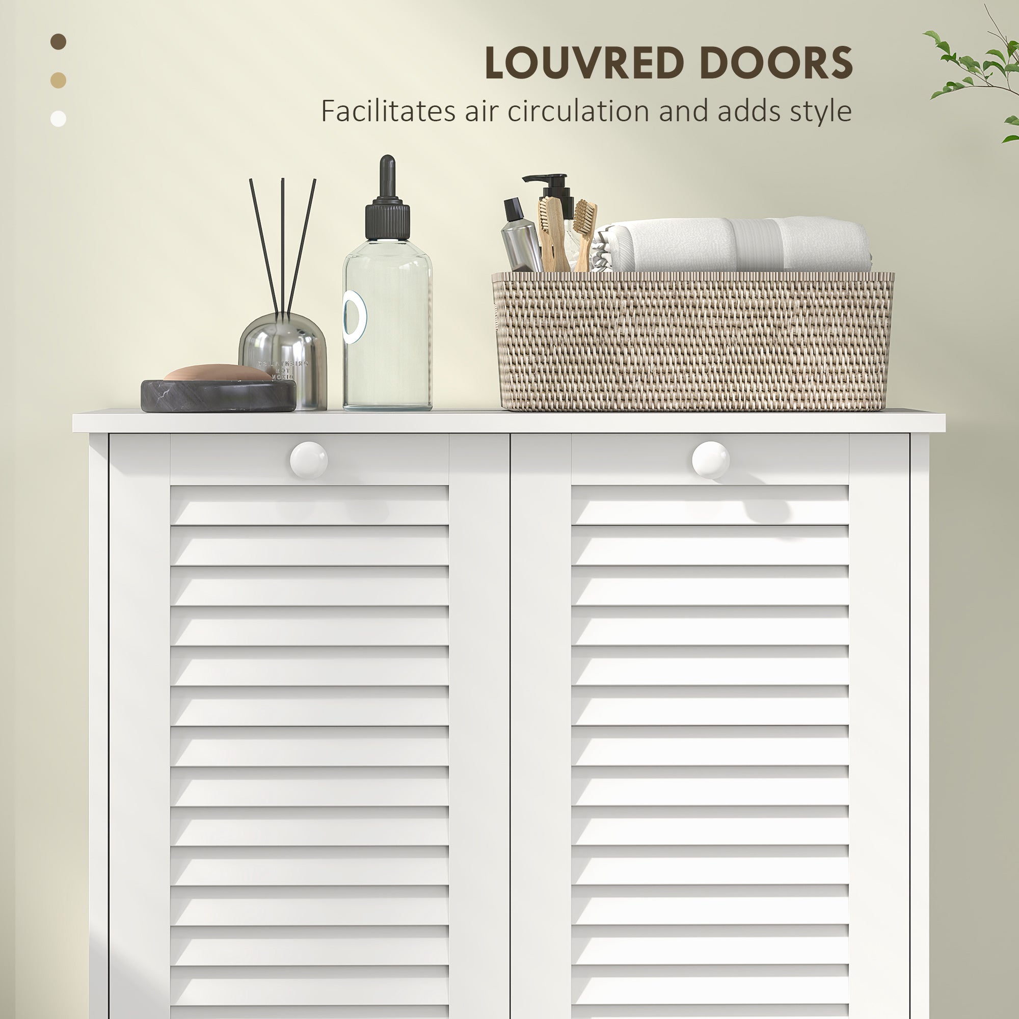 HOMCOM Laundry Cabinet, Laundry Hamper Cabinet with Louvered Doors and 2 Baskets, Bathroom Hamper Cabinet for Laundry Room, Bathroom, White