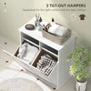 HOMCOM Laundry Cabinet, Laundry Hamper Cabinet with Louvered Doors and 2 Baskets, Bathroom Hamper Cabinet for Laundry Room, Bathroom, White