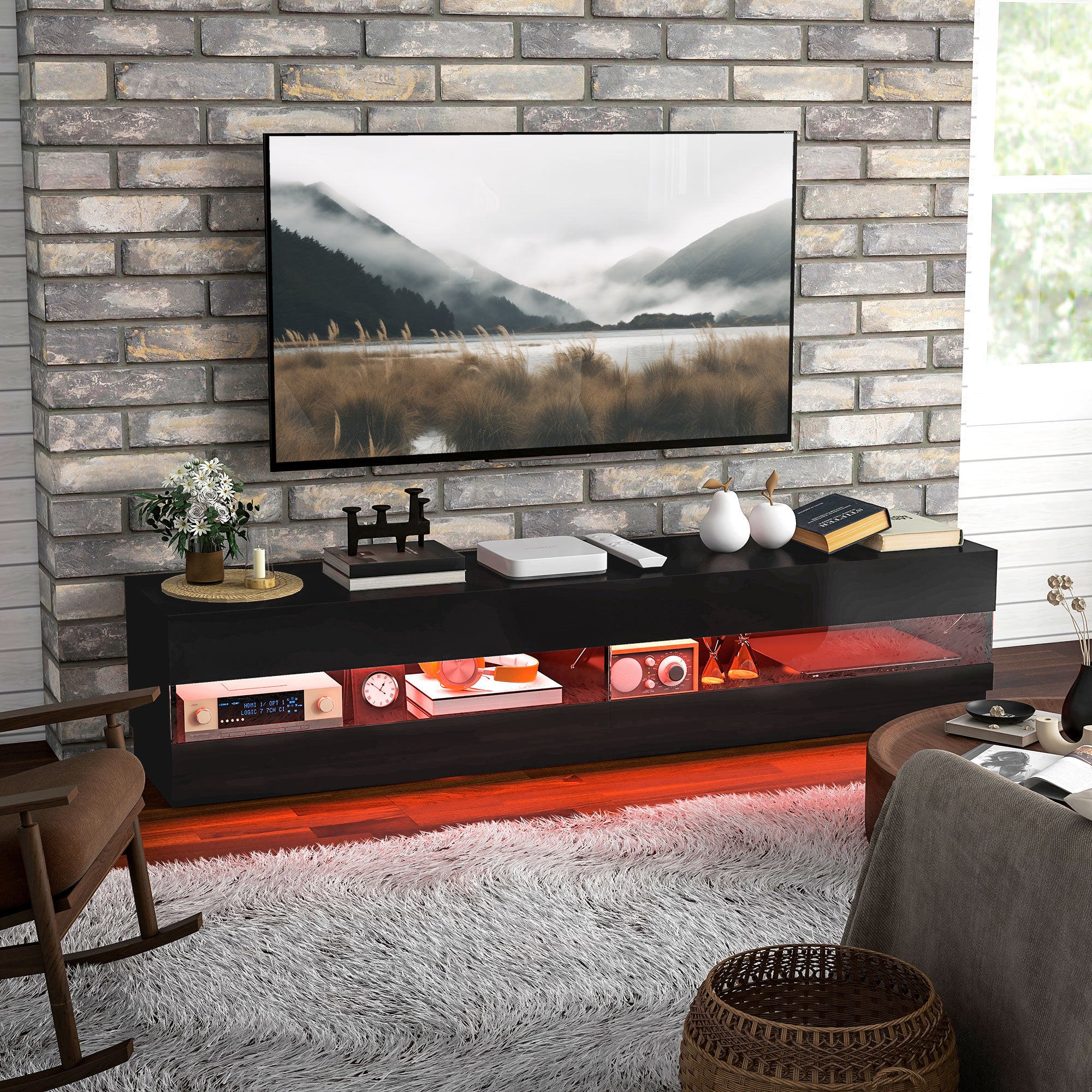 HOMCOM High Gloss TV Stand Cabinet for TVs up to 75