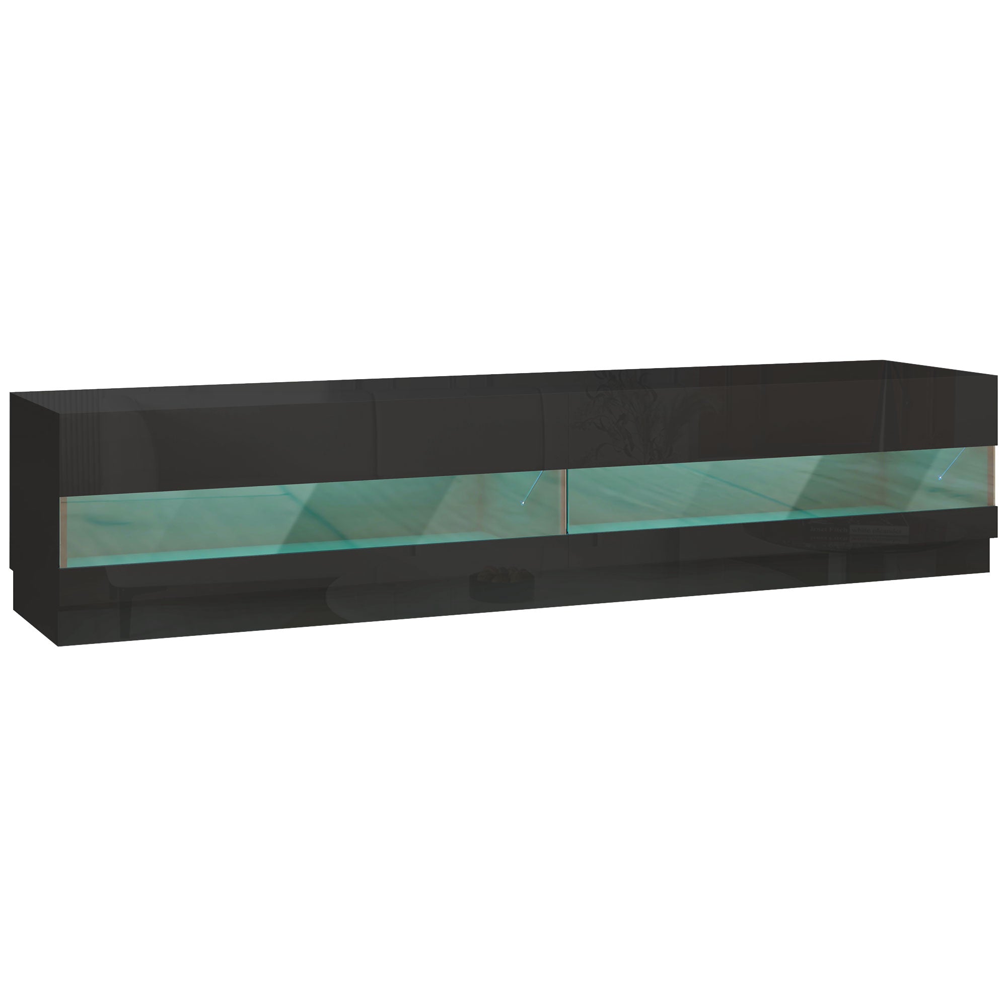 HOMCOM High Gloss TV Stand Cabinet for TVs up to 75", Entertainment Center with LED Light, Media Console with Storage, Black