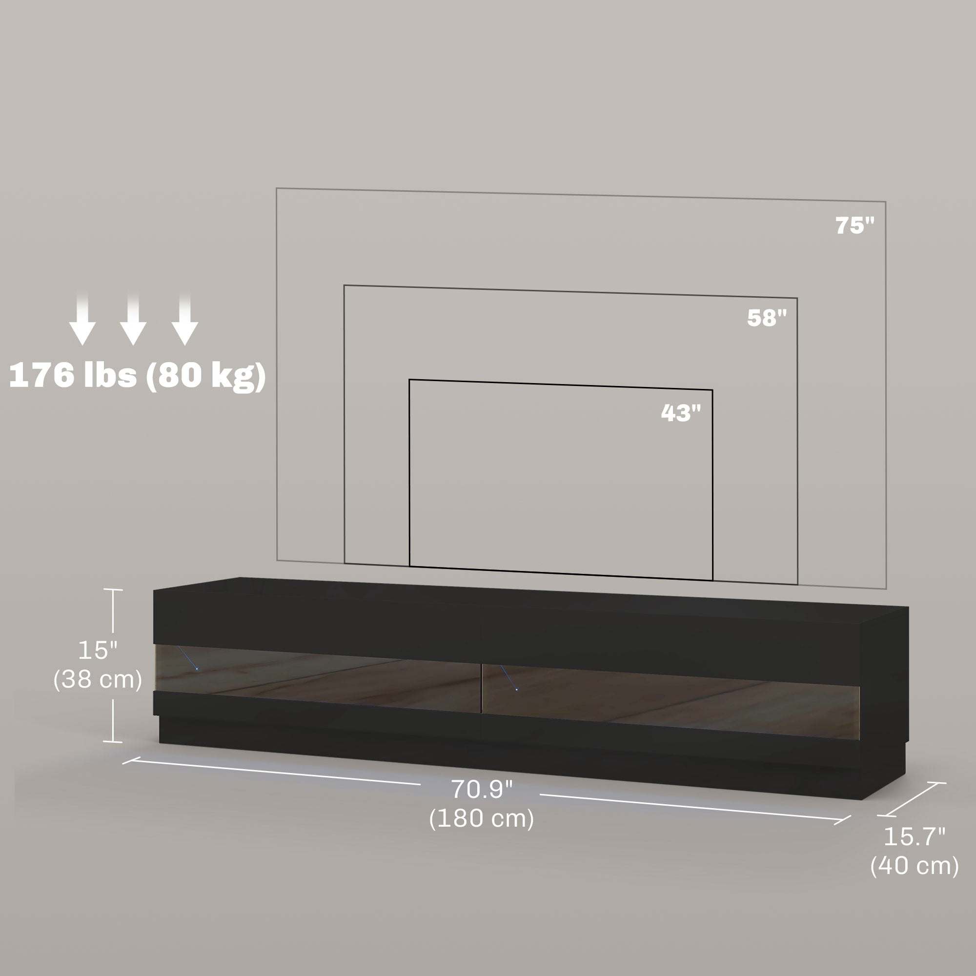 HOMCOM High Gloss TV Stand Cabinet for TVs up to 75