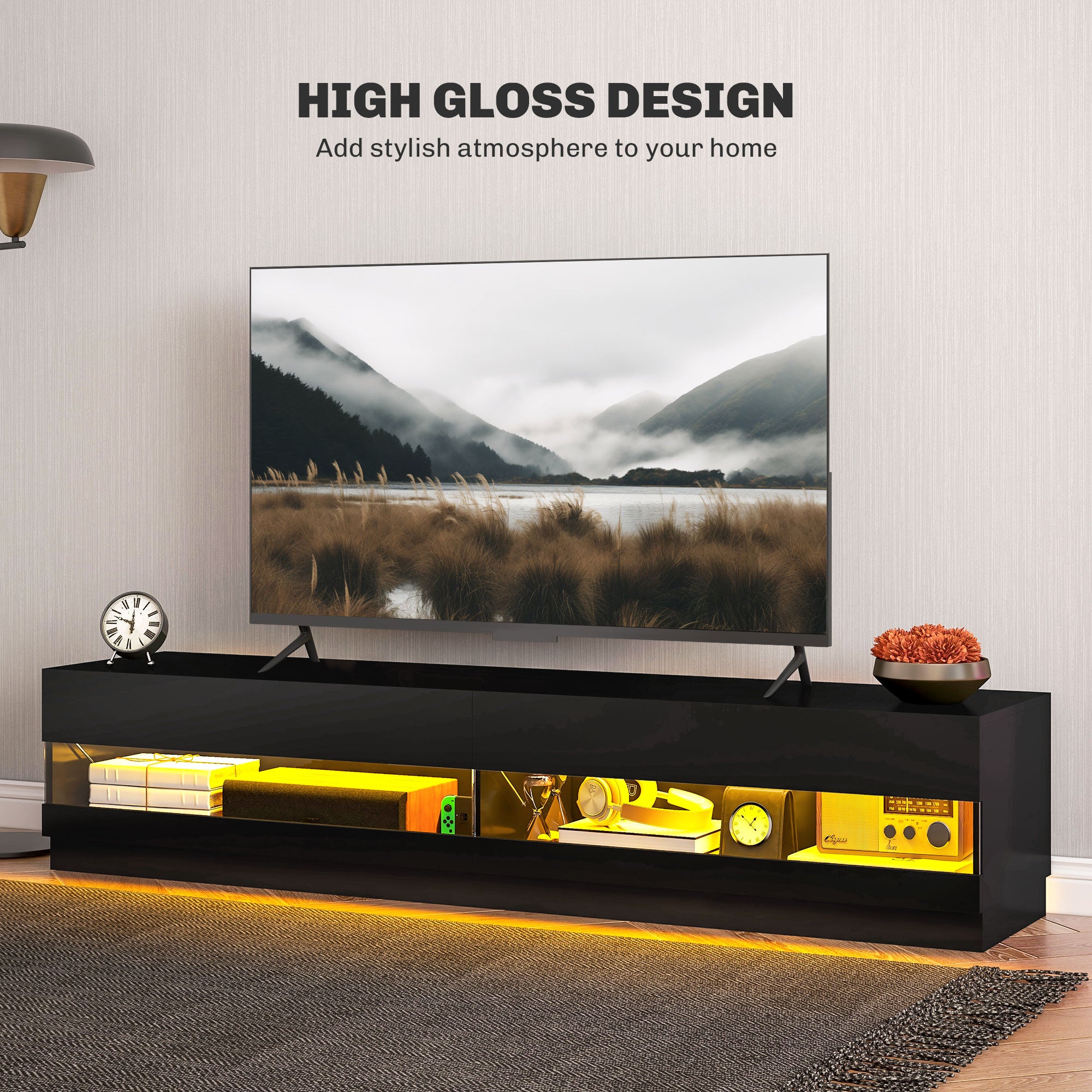 HOMCOM High Gloss TV Stand Cabinet for TVs up to 75