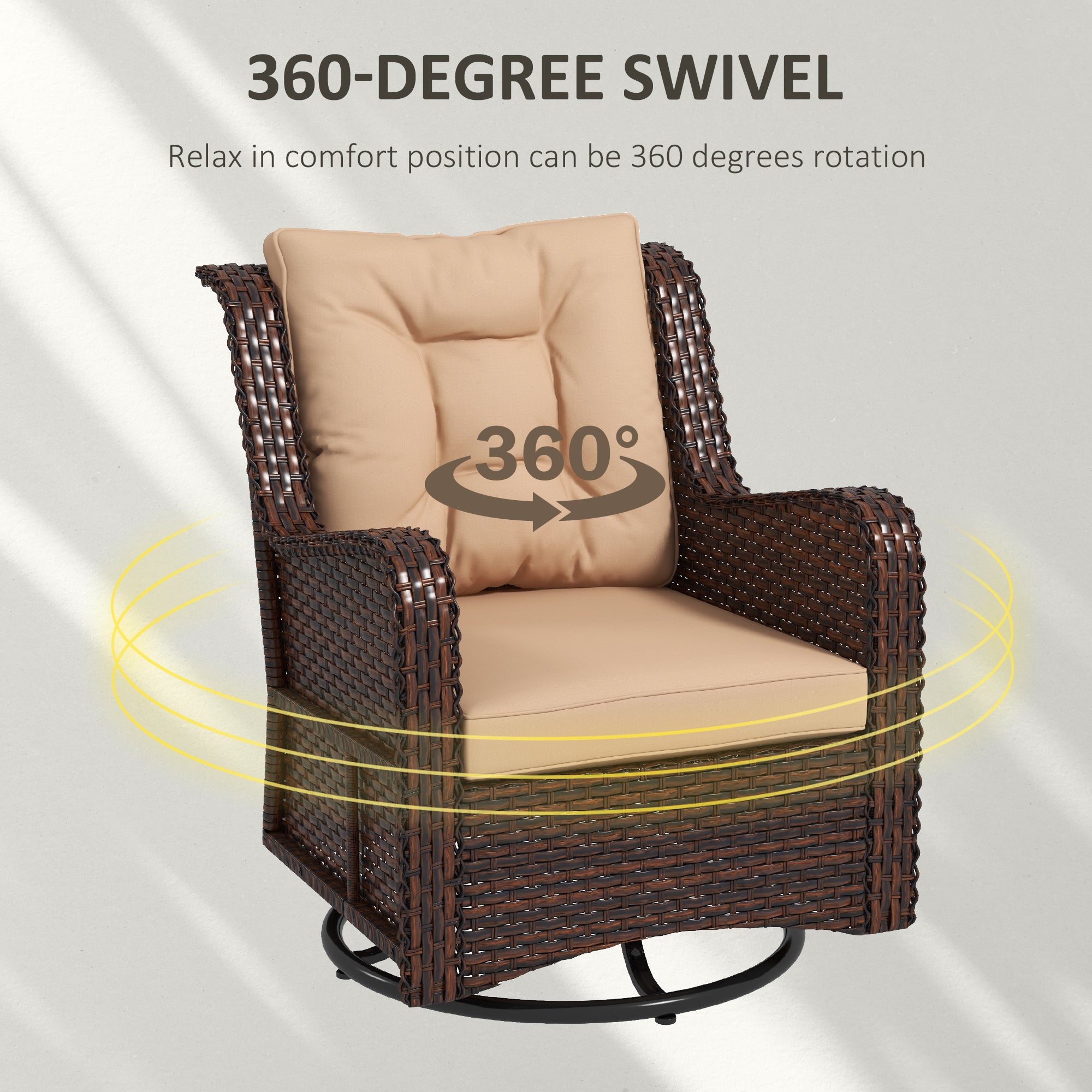 Outsunny PE Rattan 360掳 Swivel Patio Chair with Cushion, Patio Wicker Chair with Armrest, Backrest, Brown
