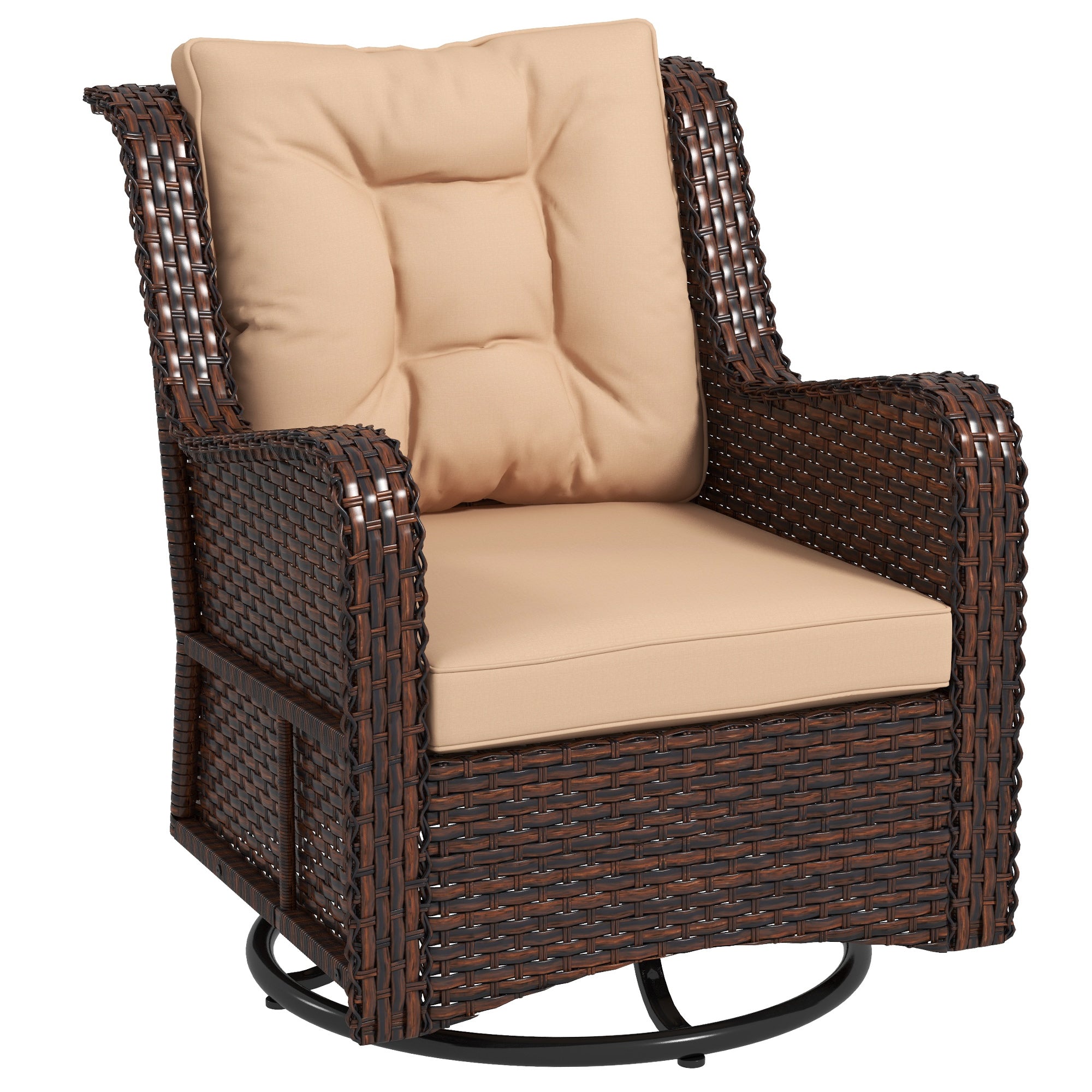 Outsunny PE Rattan 360掳 Swivel Patio Chair with Cushion, Patio Wicker Chair with Armrest, Backrest, Brown