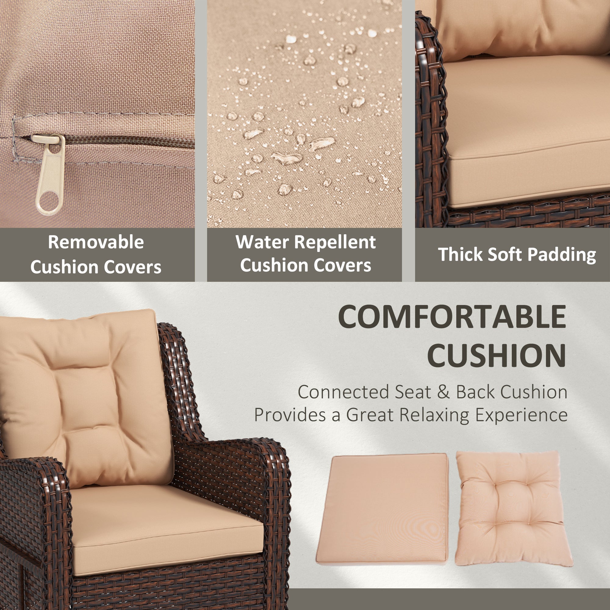 Outsunny PE Rattan 360掳 Swivel Patio Chair with Cushion, Patio Wicker Chair with Armrest, Backrest, Brown