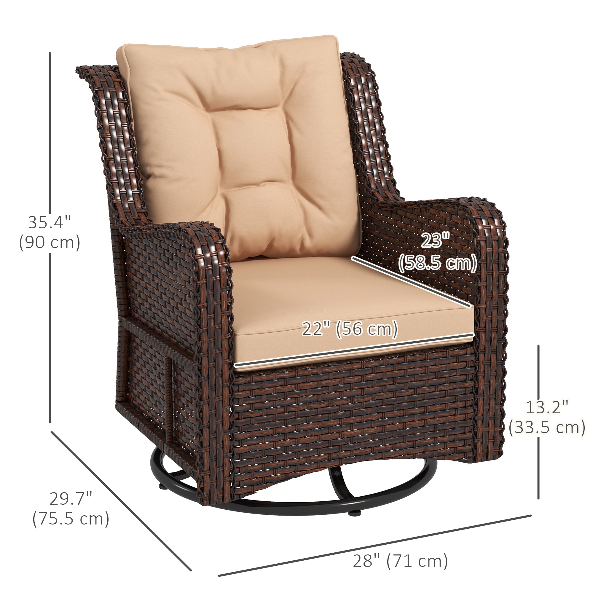 Outsunny PE Rattan 360掳 Swivel Patio Chair with Cushion, Patio Wicker Chair with Armrest, Backrest, Brown