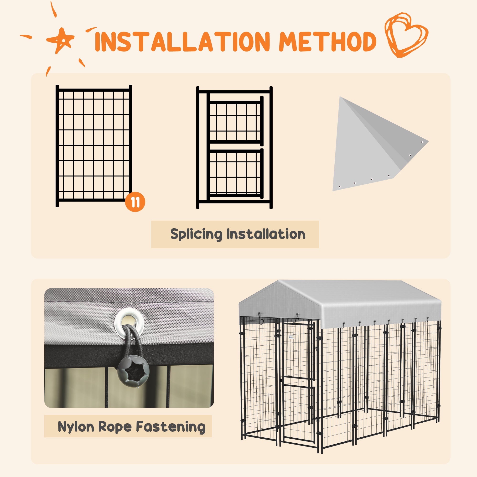 PawHut 7.8' x 4' x 6' Dog Kennel Outdoor with Waterproof Cover, Dog Playpen for Extra Large Dogs with Two Part Door Design, Silver