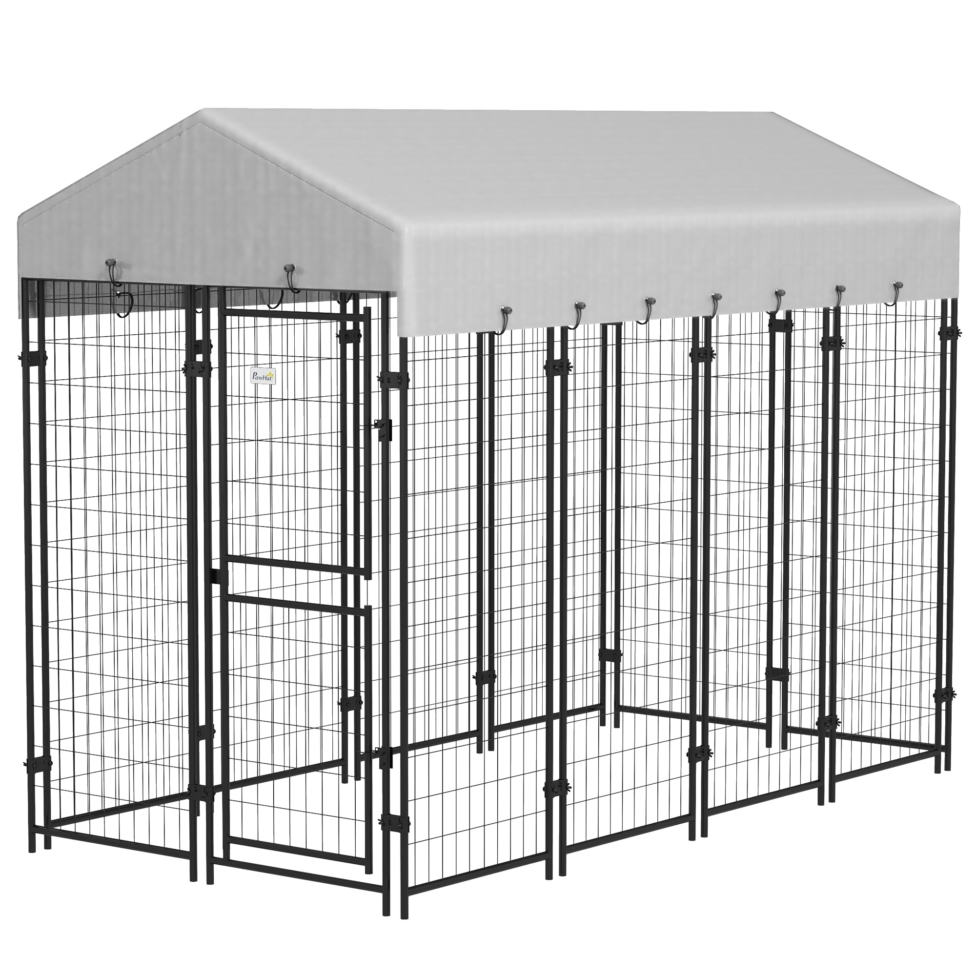 PawHut 7.8' x 4' x 6' Dog Kennel Outdoor with Waterproof Cover, Dog Playpen for Extra Large Dogs with Two Part Door Design, Silver
