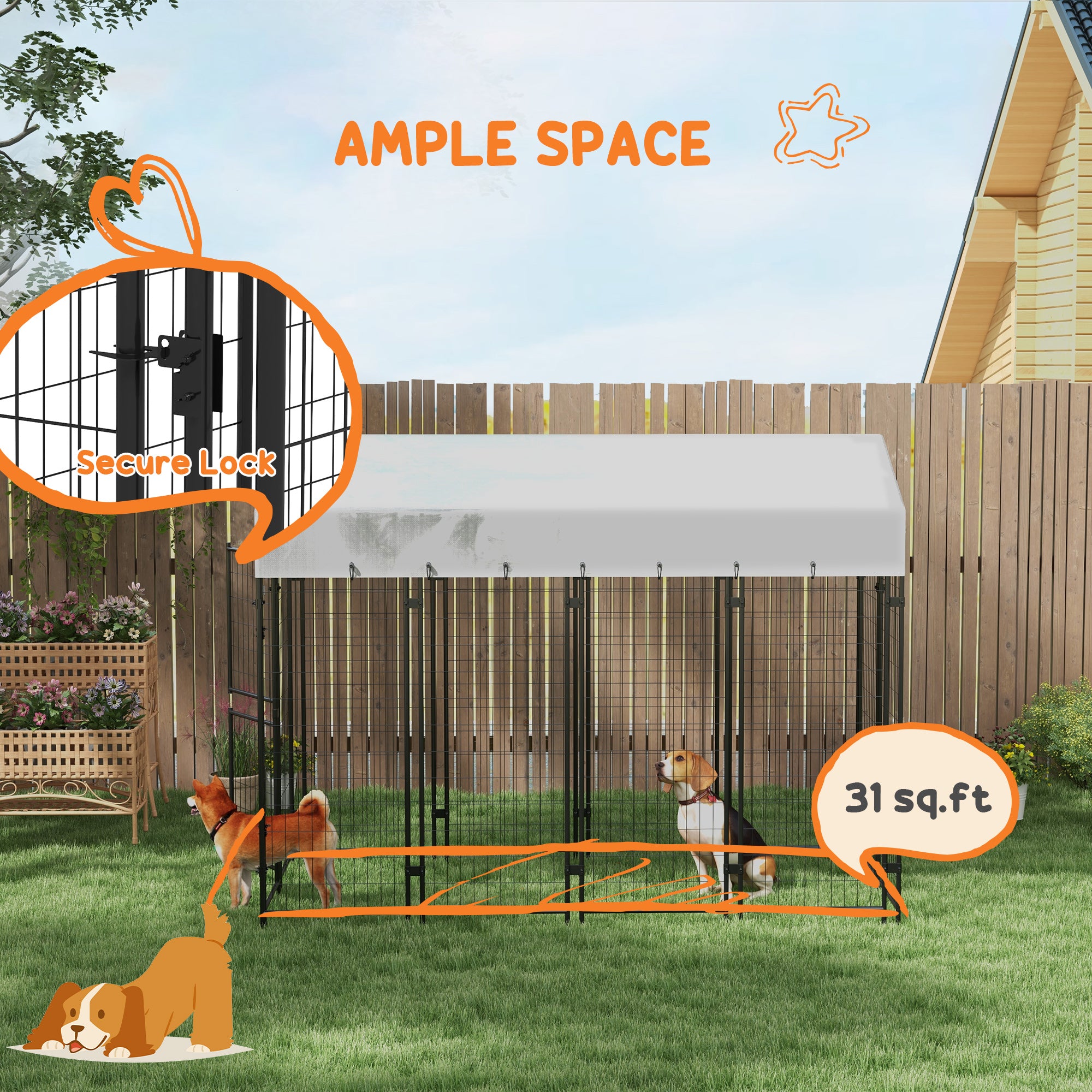 PawHut 7.8' x 4' x 6' Dog Kennel Outdoor with Waterproof Cover, Dog Playpen for Extra Large Dogs with Two Part Door Design, Silver
