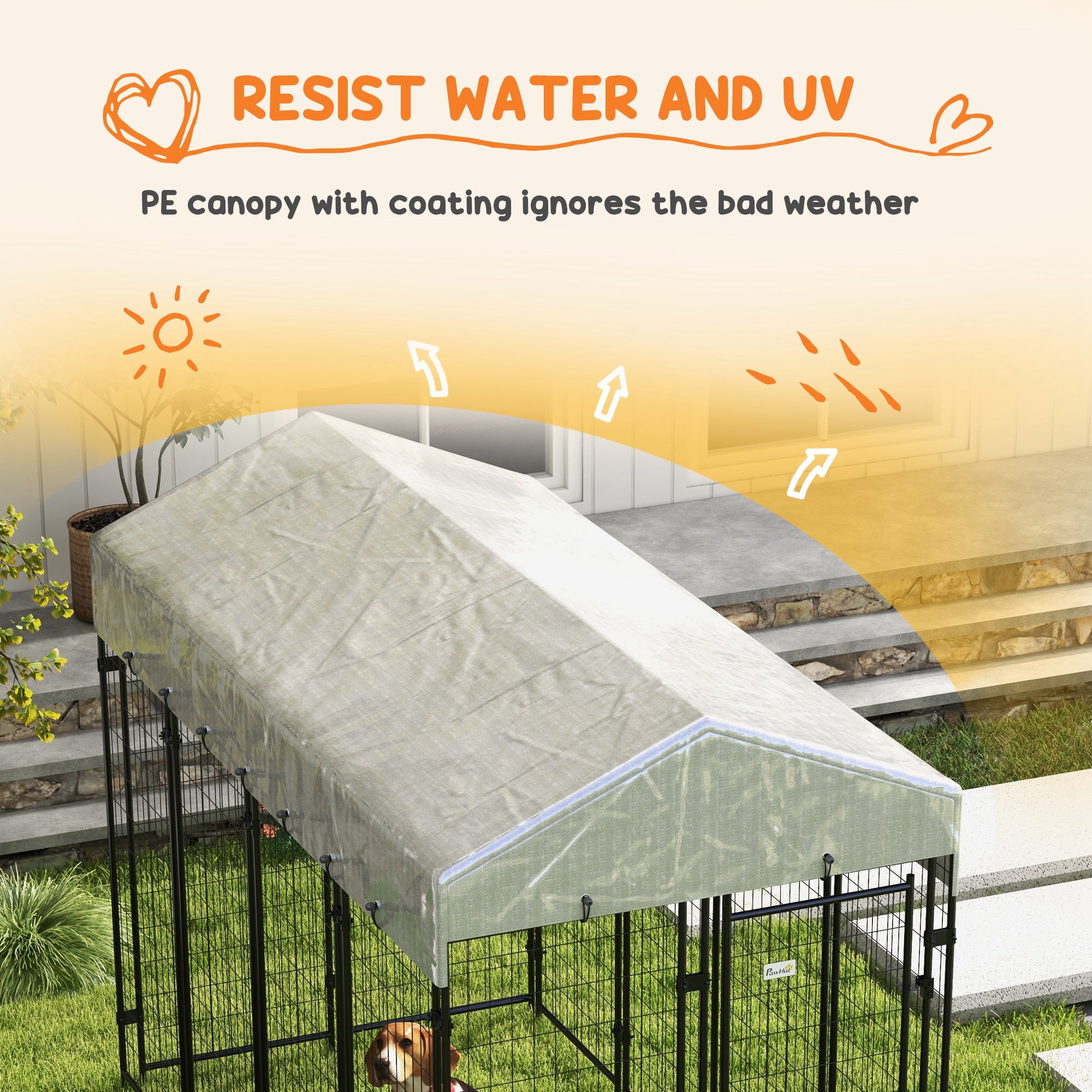 PawHut 7.8' x 4' x 6' Dog Kennel Outdoor with Waterproof Cover, Dog Playpen for Extra Large Dogs with Two Part Door Design, Silver