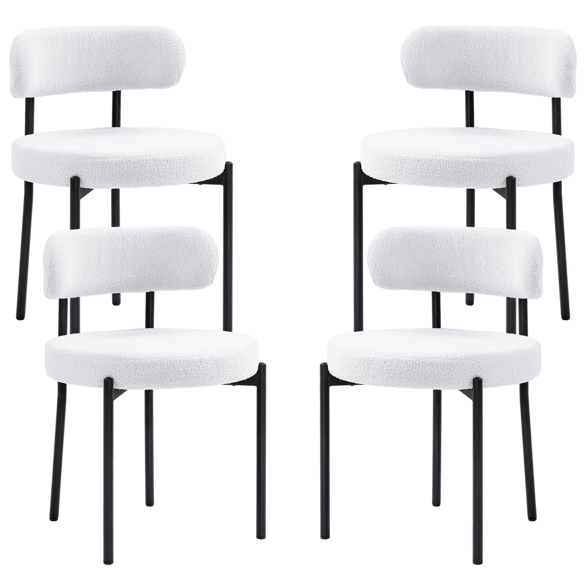 HOMCOM Dining Chairs Set of 4, Modern Kitchen Chairs with Berber Fleece Upholstery and Steel Legs for Living Room, Bedroom, Cream White