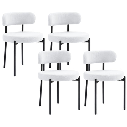 HOMCOM Dining Chairs Set of 4, Modern Kitchen Chairs with Berber Fleece Upholstery and Steel Legs for Living Room, Bedroom, Cream White