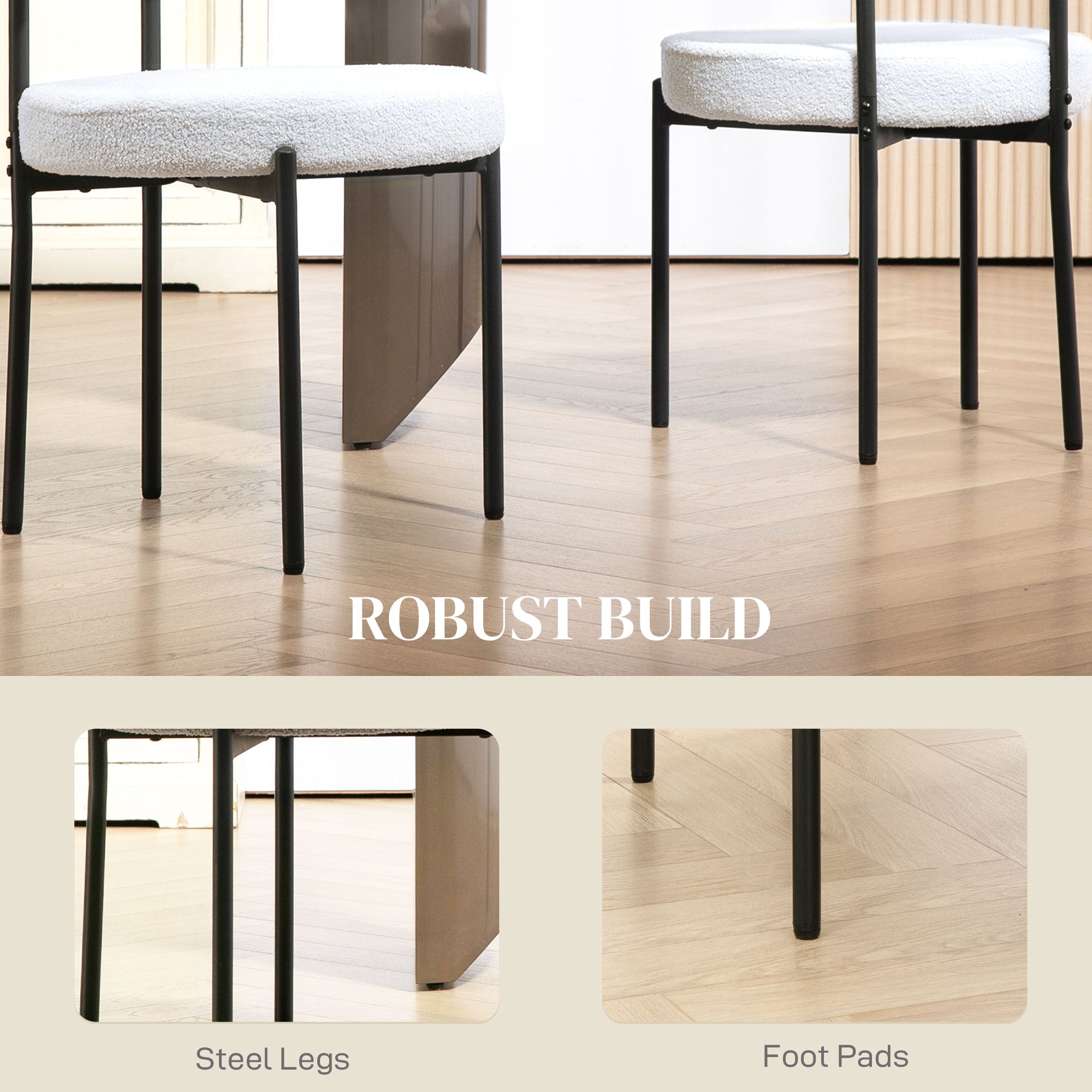 HOMCOM Dining Chairs Set of 4, Modern Kitchen Chairs with Berber Fleece Upholstery and Steel Legs for Living Room, Bedroom, Cream White