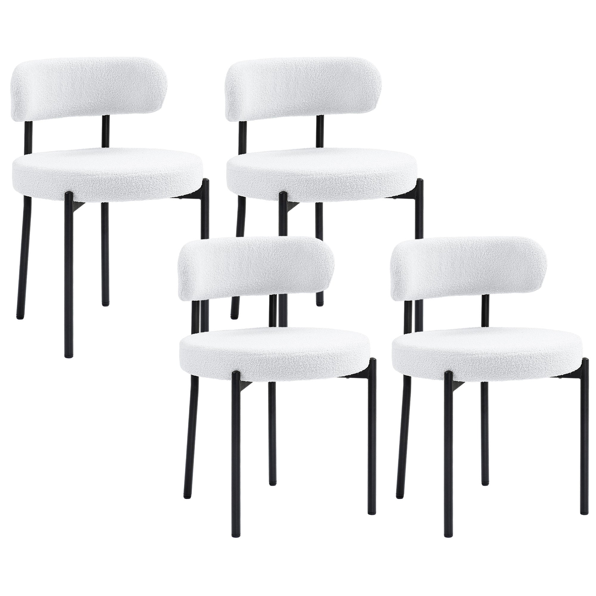 HOMCOM Dining Chairs Set of 4, Modern Kitchen Chairs with Berber Fleece Upholstery and Steel Legs for Living Room, Bedroom, Cream White