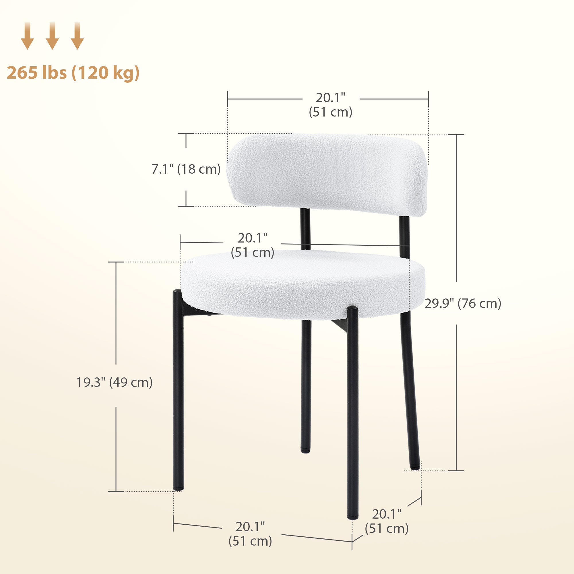 HOMCOM Dining Chairs Set of 4, Modern Kitchen Chairs with Berber Fleece Upholstery and Steel Legs for Living Room, Bedroom, Cream White