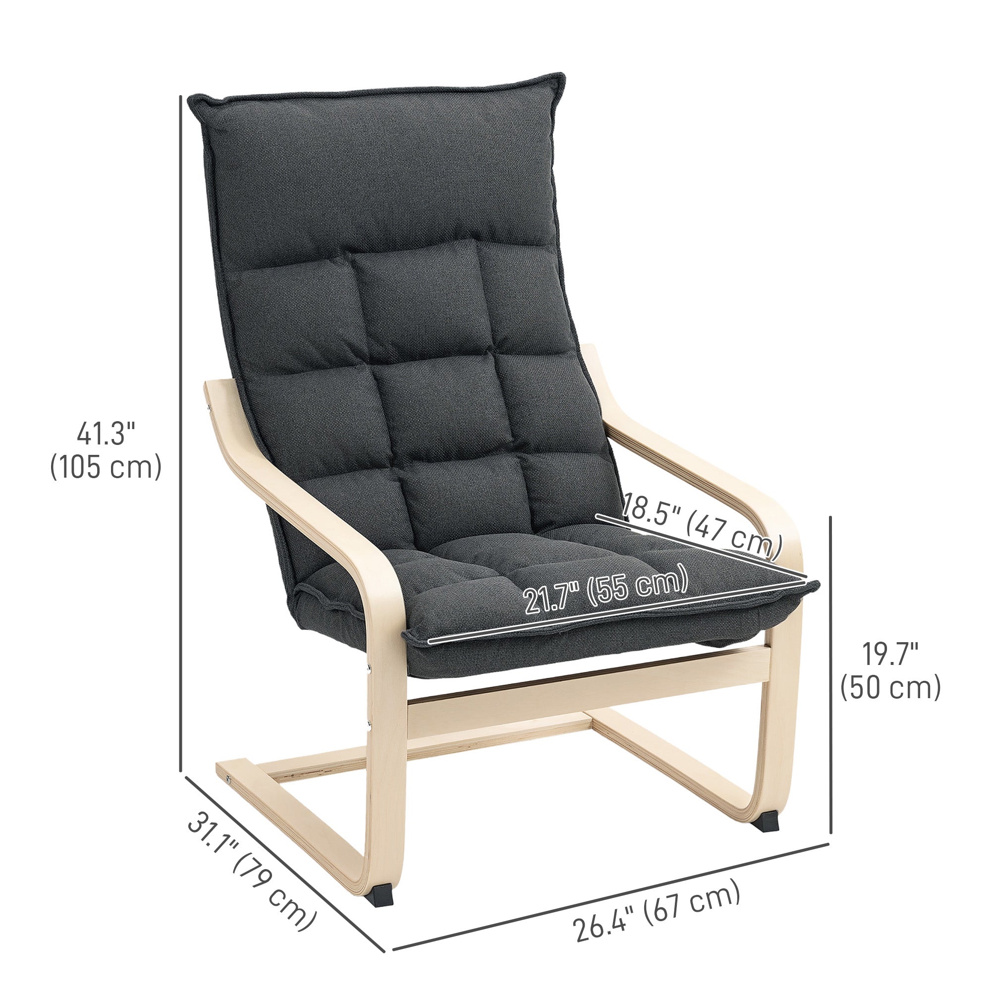 HOMCOM Modern Armchair, Upholstered Linen Accent Chair with Curved Leg and Arm, Leisure Lounge Chair for Living Room, Bedroom, Balcony, Office, Dark Grey