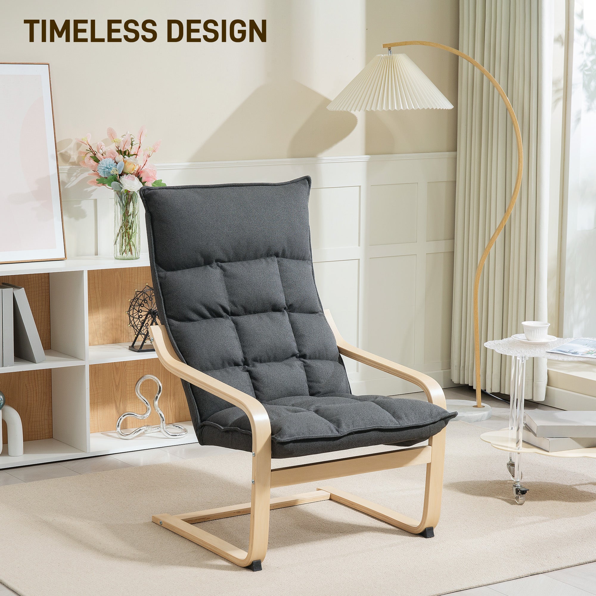 HOMCOM Modern Armchair, Upholstered Linen Accent Chair with Curved Leg and Arm, Leisure Lounge Chair for Living Room, Bedroom, Balcony, Office, Dark Grey