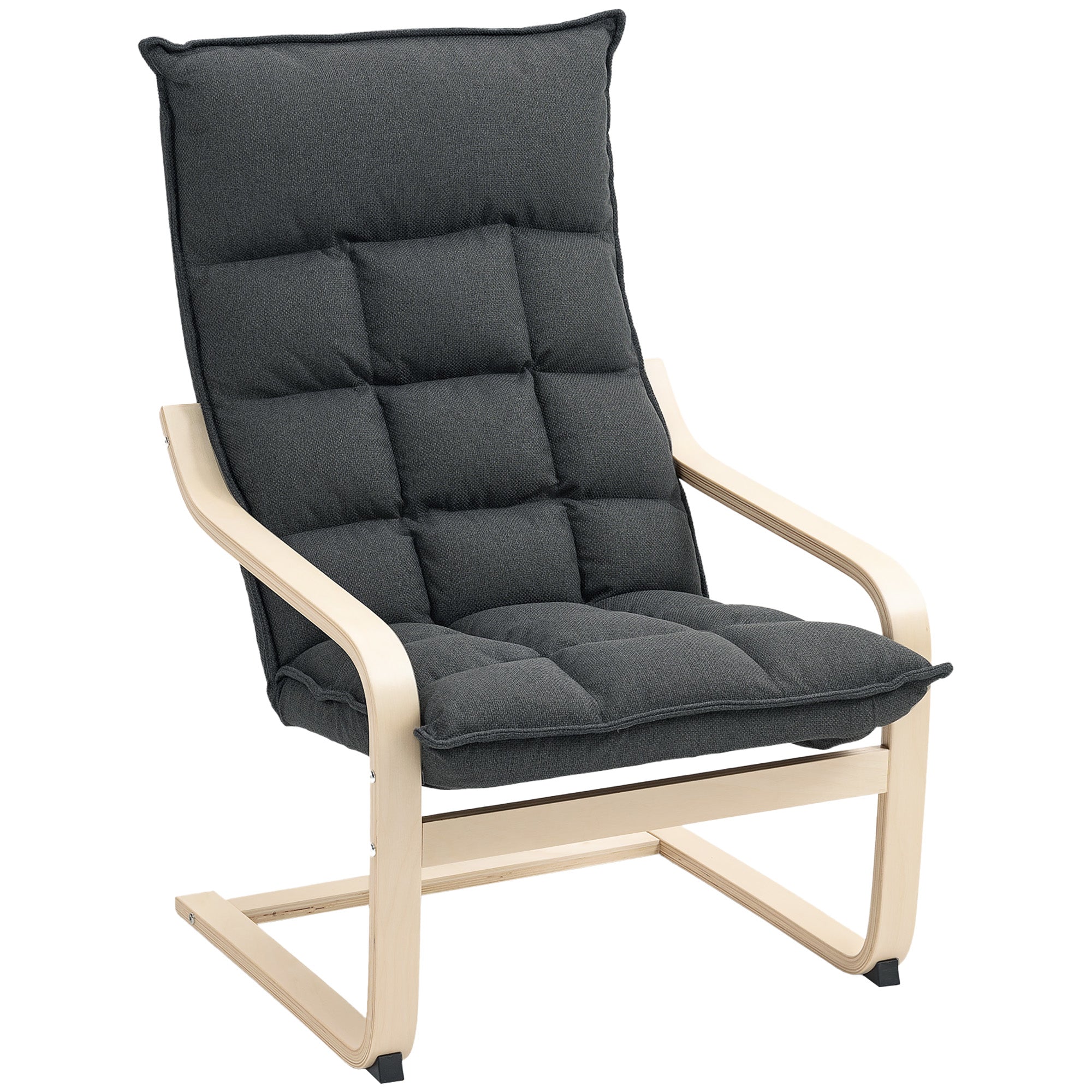 HOMCOM Modern Armchair, Upholstered Linen Accent Chair with Curved Leg and Arm, Leisure Lounge Chair for Living Room, Bedroom, Balcony, Office, Dark Grey