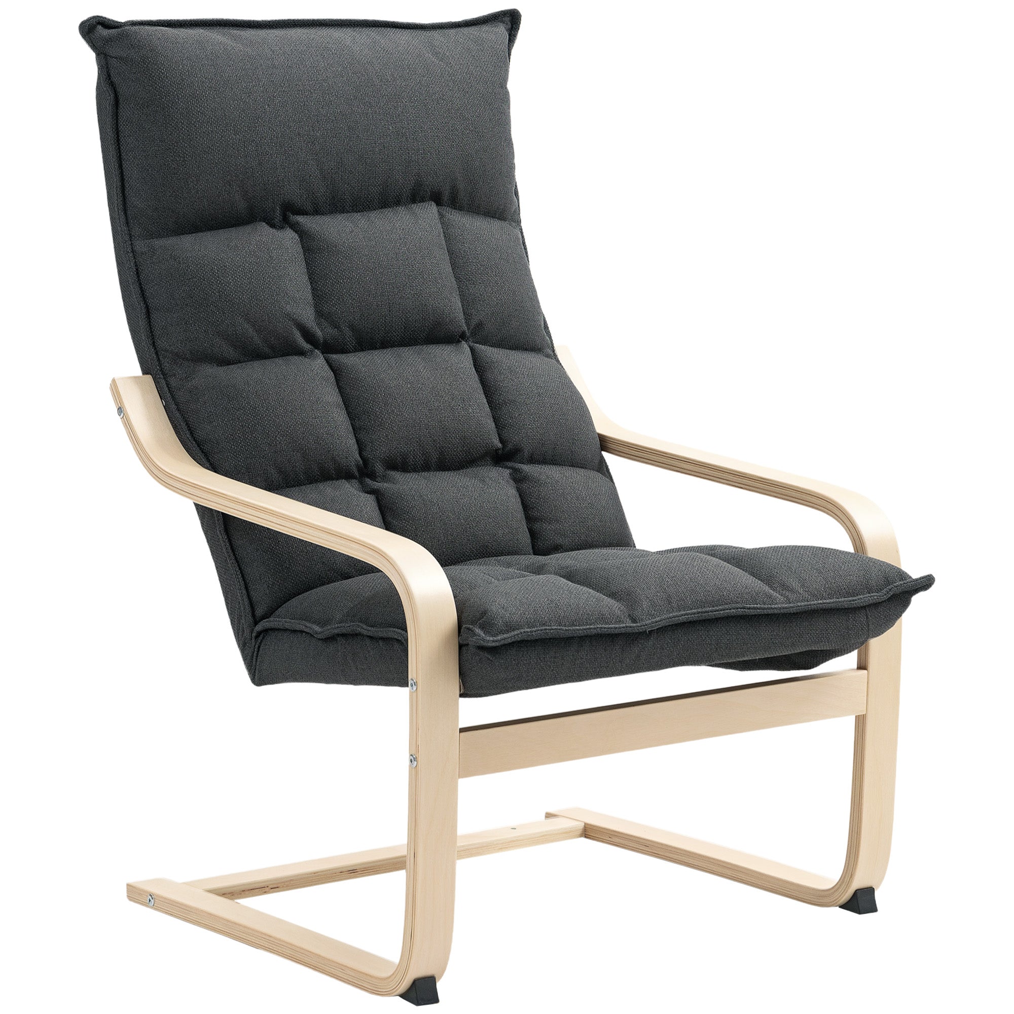 HOMCOM Modern Armchair, Upholstered Linen Accent Chair with Curved Leg and Arm, Leisure Lounge Chair for Living Room, Bedroom, Balcony, Office, Dark Grey