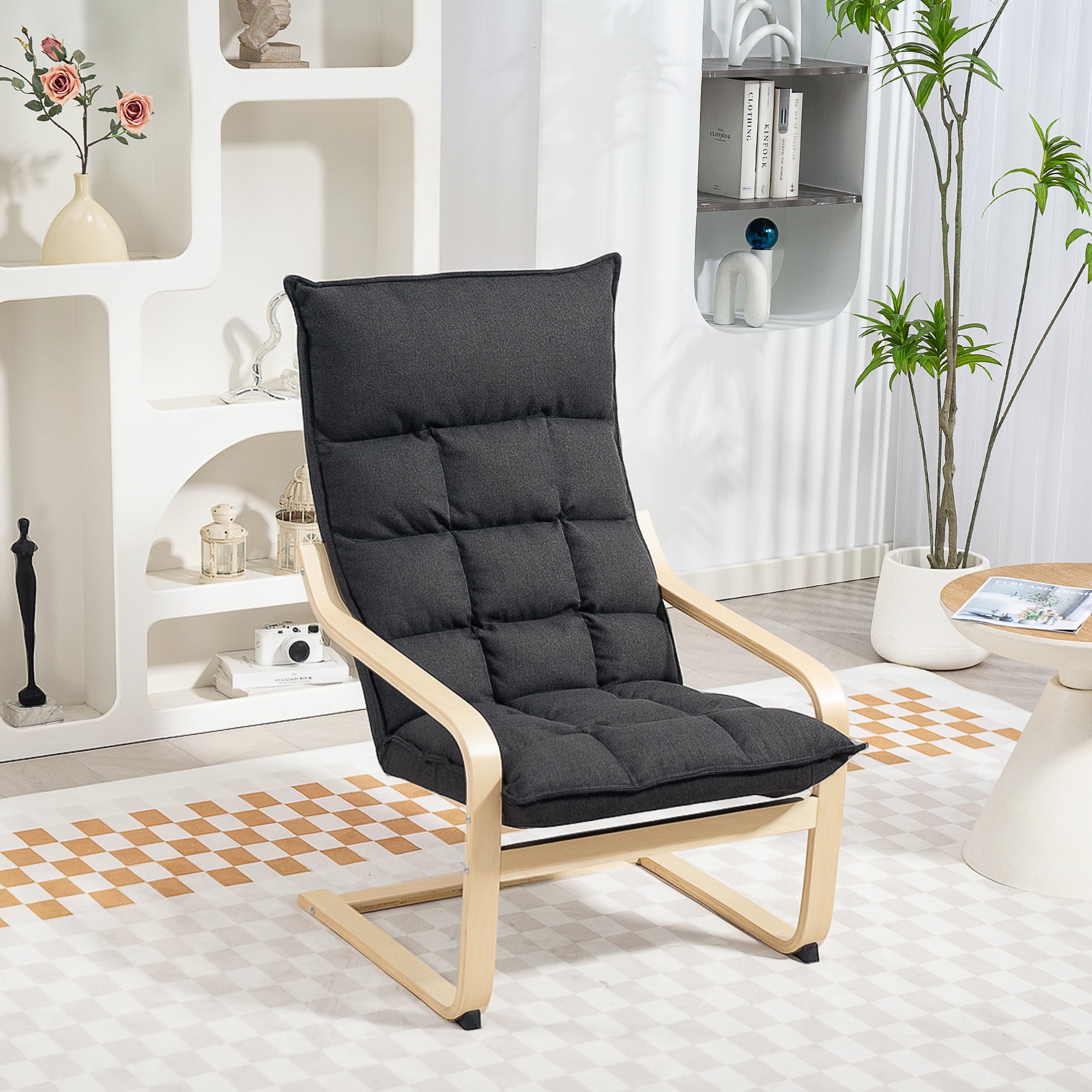 HOMCOM Modern Armchair, Upholstered Linen Accent Chair with Curved Leg and Arm, Leisure Lounge Chair for Living Room, Bedroom, Balcony, Office, Dark Grey