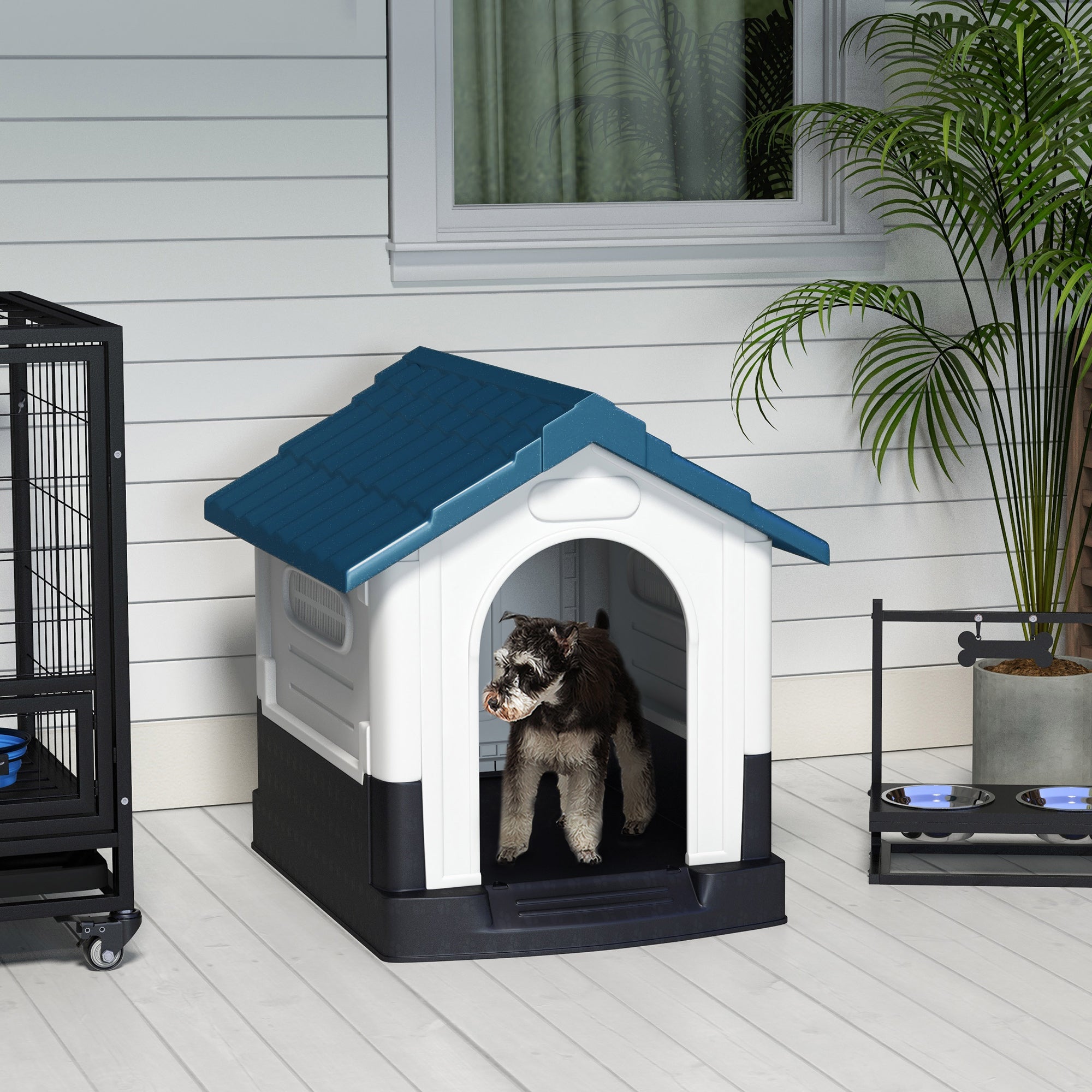 PawHut Dog Kennel for Outside, Plastic Dog House, Water-Resistant Pet Shelter with Windows, for Garden Patio, Miniature and Small Dogs, 80 x 69 x 76cm - Blue