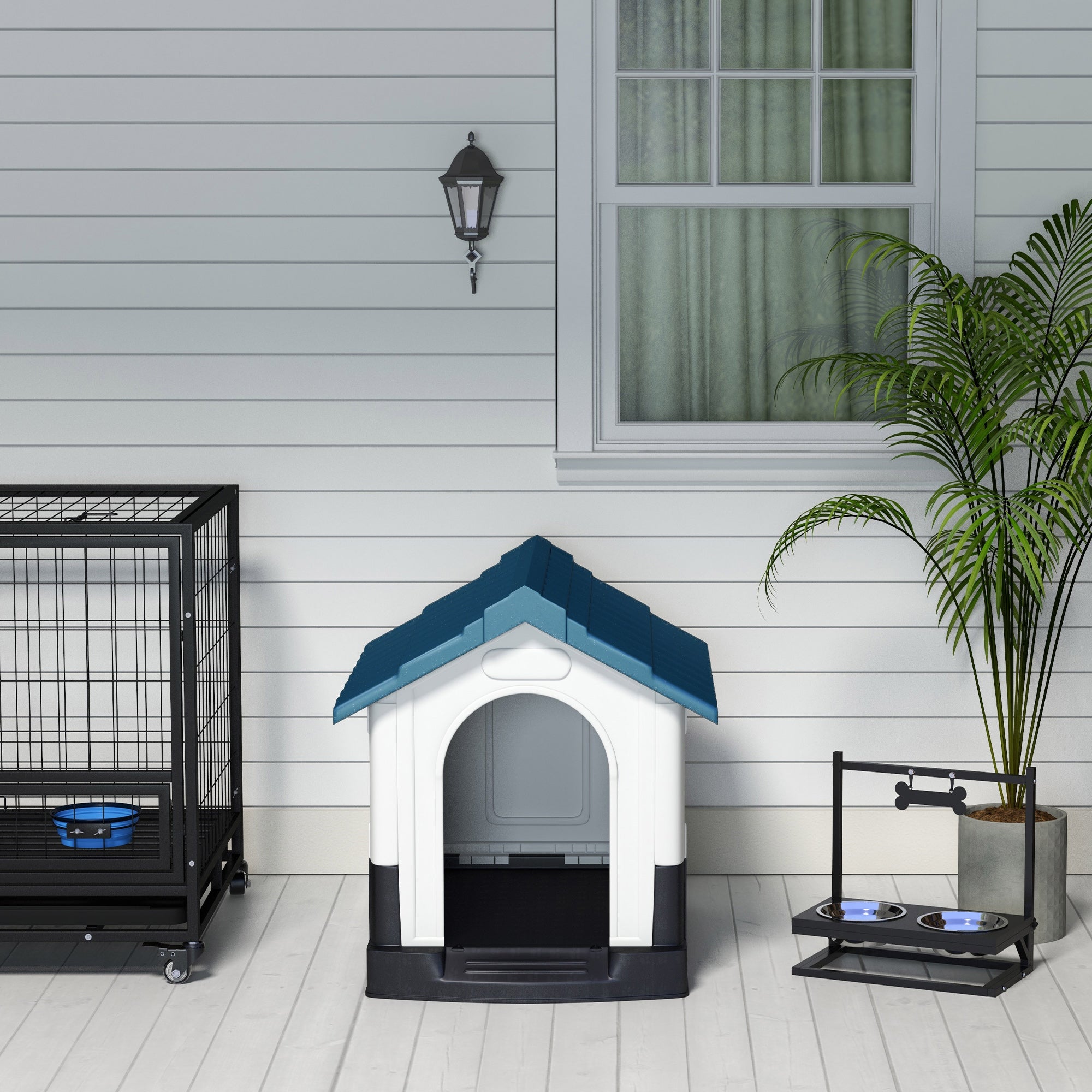 PawHut Dog Kennel for Outside, Plastic Dog House, Water-Resistant Pet Shelter with Windows, for Garden Patio, Miniature and Small Dogs, 80 x 69 x 76cm - Blue