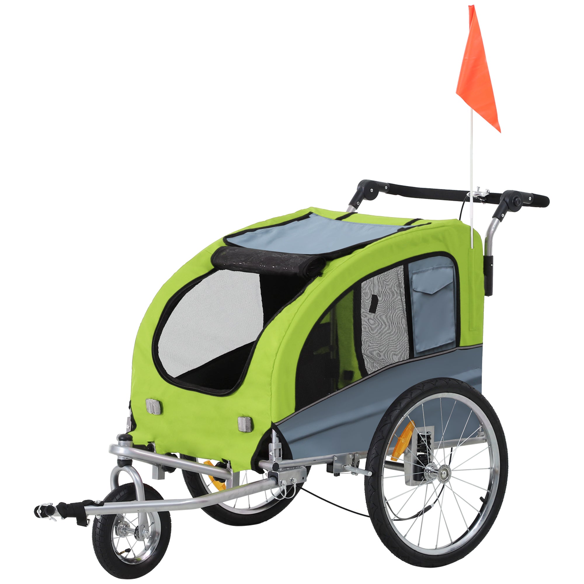 PawHut Dog Bike Trailer Pet Stroller Cart Carrier for Bicycle 360° Rotatable with Reflectors 3 Wheels Hitch Coupler Push/ Pull/ Brake Water Resistant Green