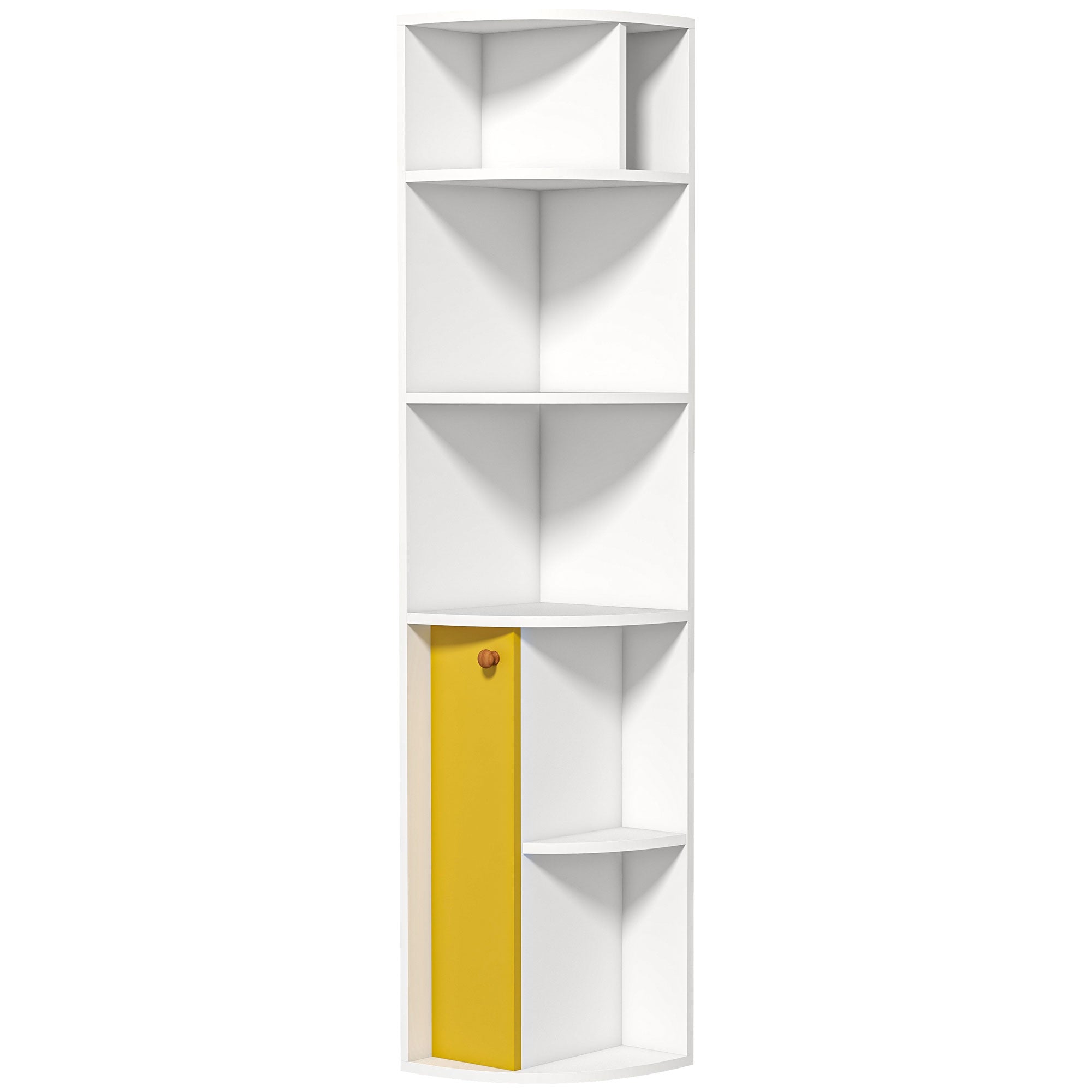 HOMCOM 5-Tier Corner Bookcase, Storage Bookshelf, Freestanding Display Shelves with Open Compartments and Cabinet for Home Office, Living Room, Study, White