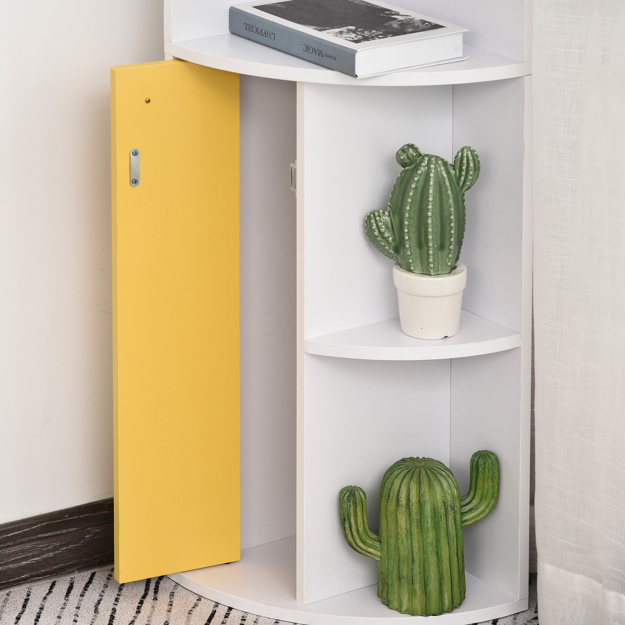HOMCOM 5-Tier Corner Bookcase, Storage Bookshelf, Freestanding Display Shelves with Open Compartments and Cabinet for Home Office, Living Room, Study, White