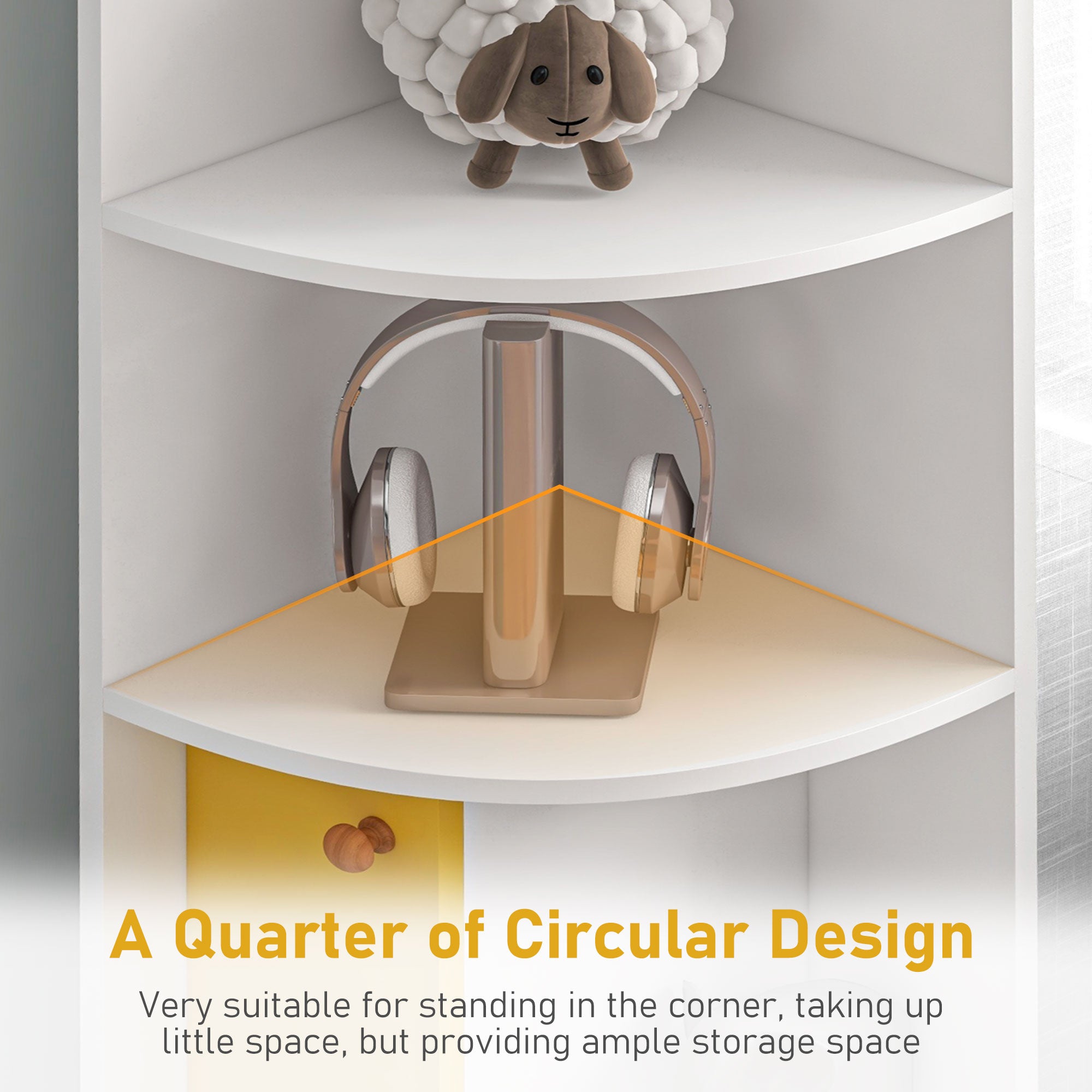 HOMCOM 5-Tier Corner Bookcase, Storage Bookshelf, Freestanding Display Shelves with Open Compartments and Cabinet for Home Office, Living Room, Study, White