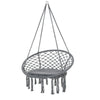 Outsunny Patio Hammock Chair, Hanging Rope Hammock Swing for Indoor & Outdoor Use with Backrest, Cotton-Polyester Blend, Fringe Tassels, Dark Grey