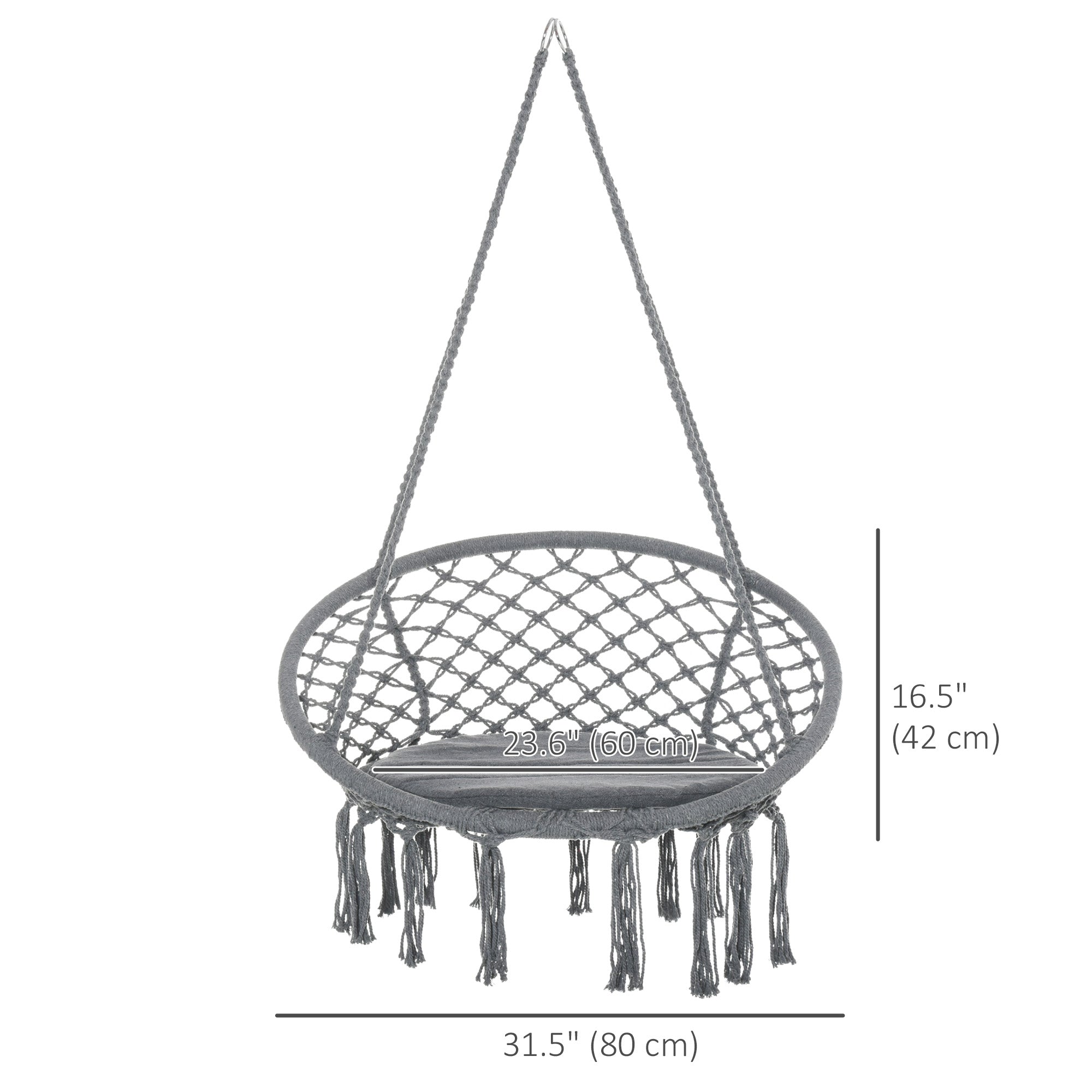 Outsunny Patio Hammock Chair, Hanging Rope Hammock Swing for Indoor & Outdoor Use with Backrest, Cotton-Polyester Blend, Fringe Tassels, Dark Grey