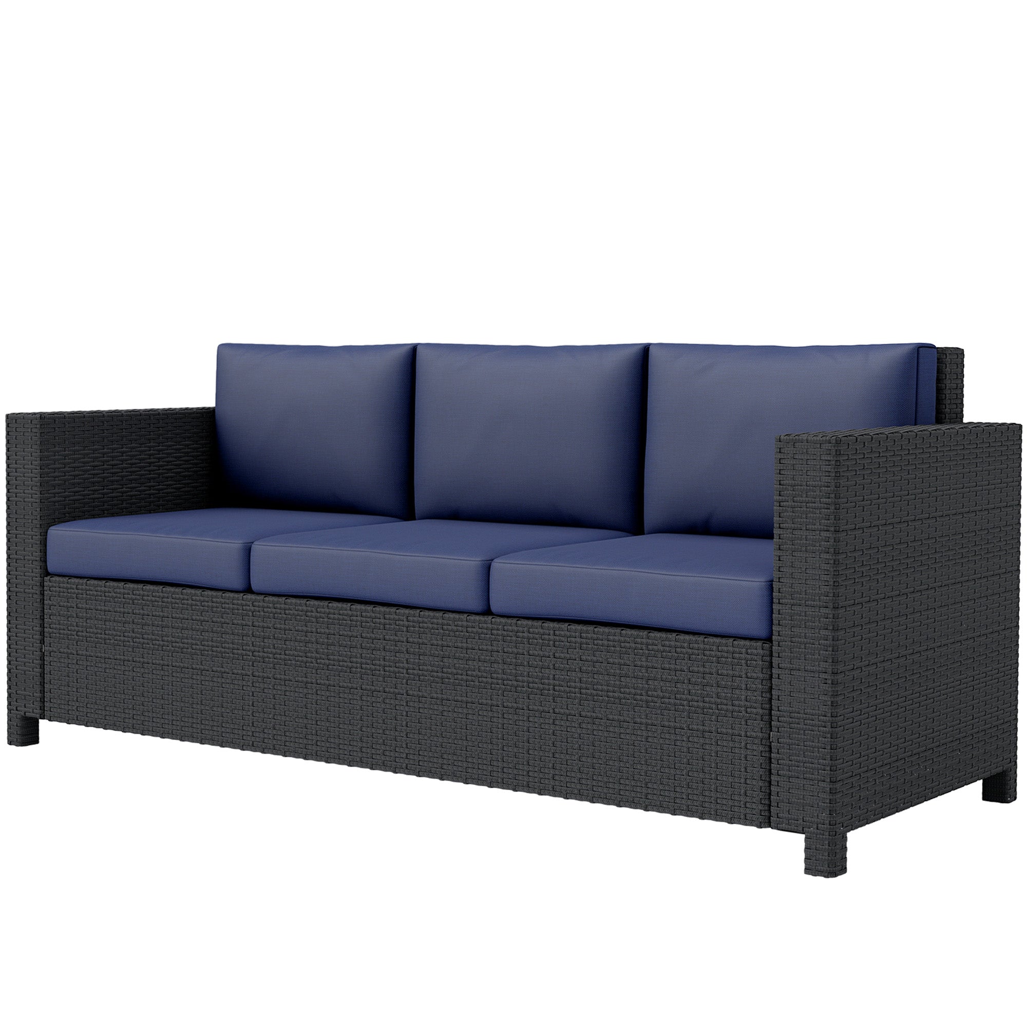 Outsunny Deluxe 3 Seat Rattan Wicker Sofa Garden Outdoor Patio Furniture with Cushion, Navy Blue