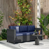 Outsunny Deluxe 3 Seat Rattan Wicker Sofa Garden Outdoor Patio Furniture with Cushion, Navy Blue
