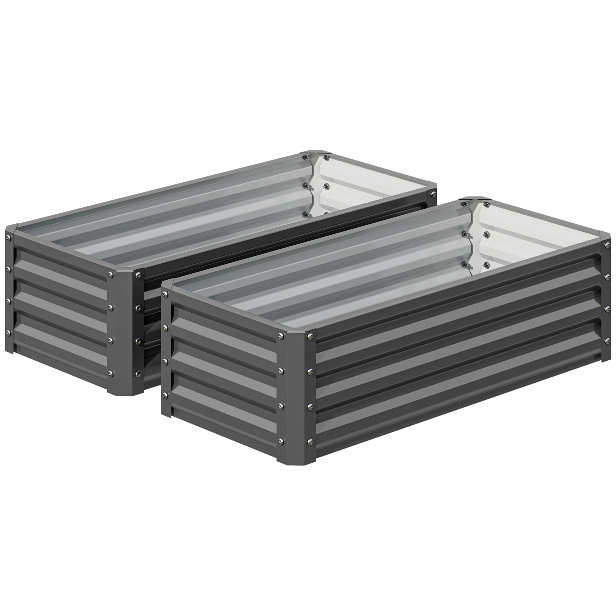 Outsunny Set of 2 Raised Garden Bed, Steel Planters for Outdoor Plants, Elevated Planter Box, Easy-to-assemble, for Growing Flowers, Herbs and Vegetables, Light Grey