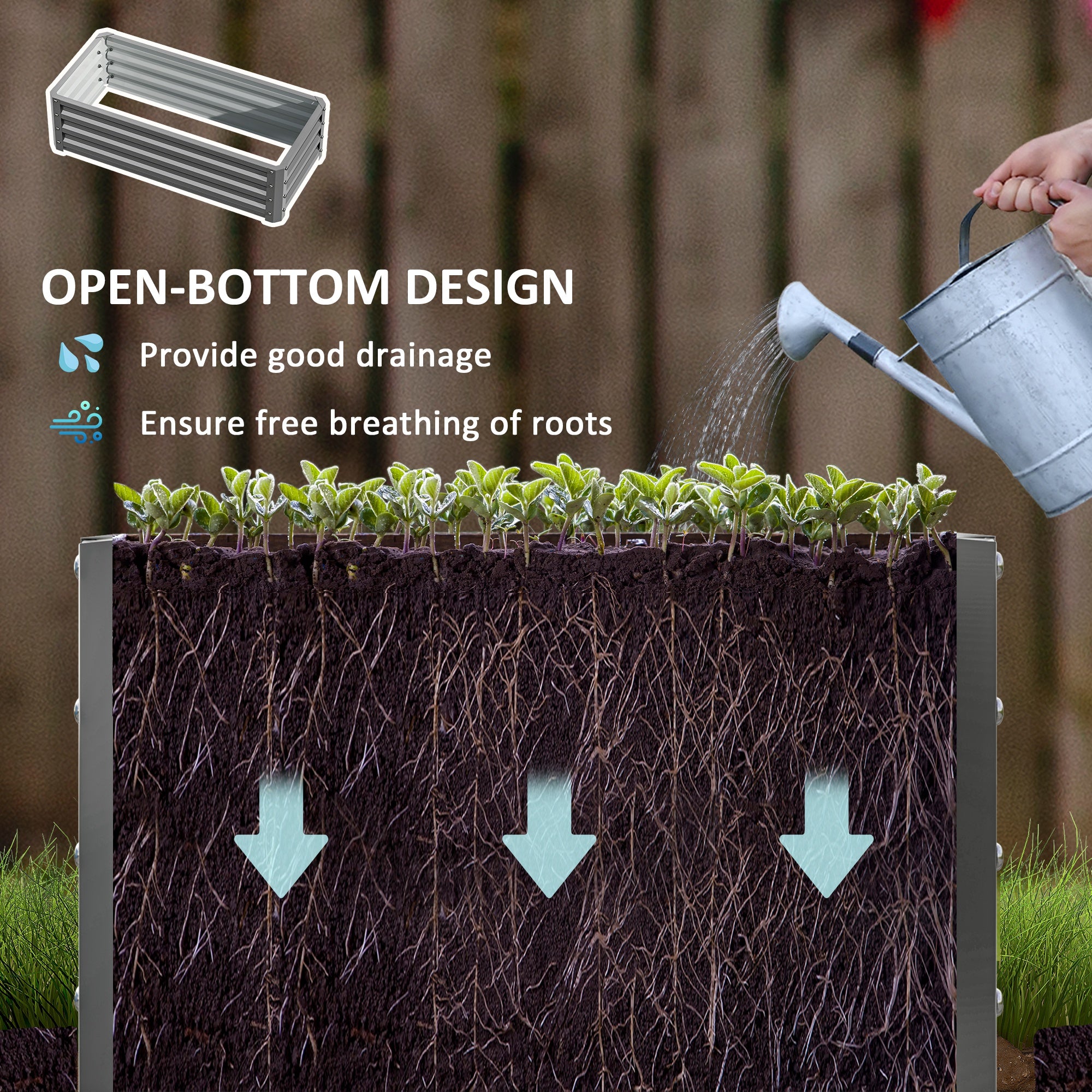 Outsunny Set of 2 Raised Garden Bed, Steel Planters for Outdoor Plants, Elevated Planter Box, Easy-to-assemble, for Growing Flowers, Herbs and Vegetables, Light Grey