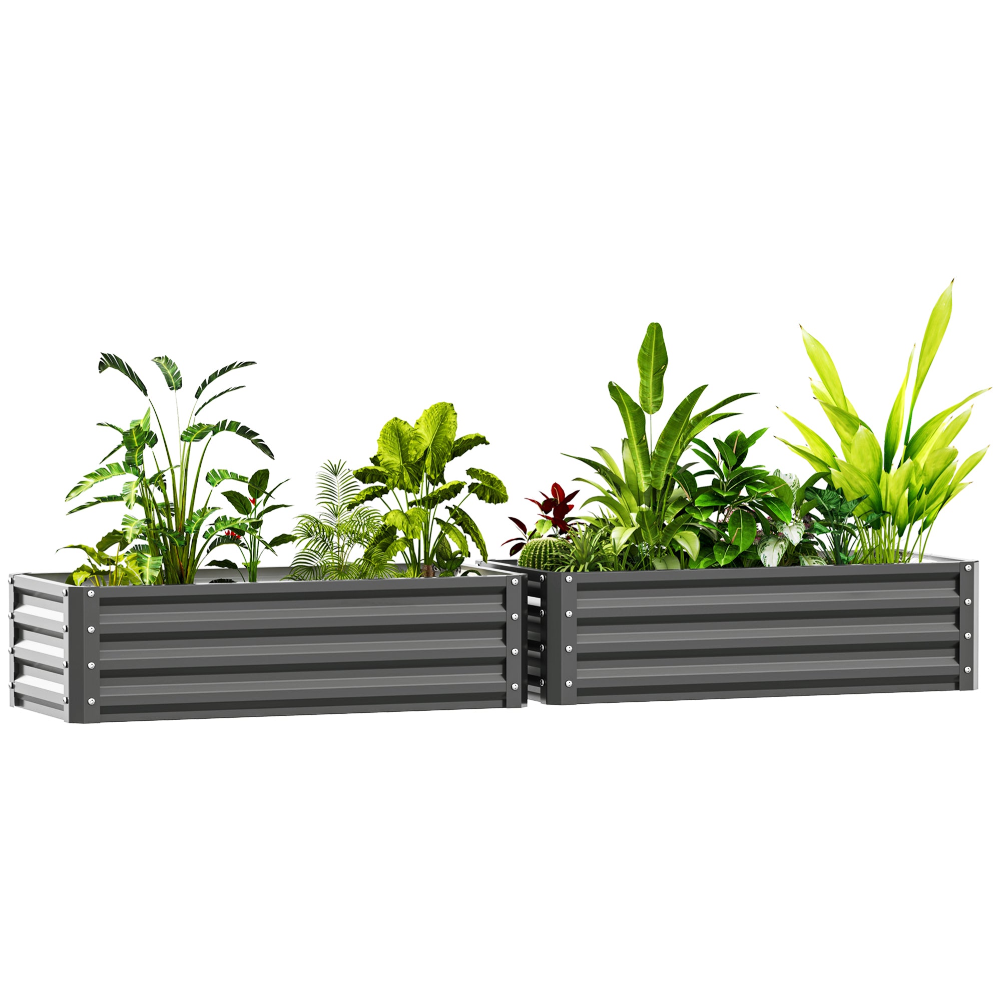 Outsunny Set of 2 Raised Garden Bed, Steel Planters for Outdoor Plants, Elevated Planter Box, Easy-to-assemble, for Growing Flowers, Herbs and Vegetables, Light Grey