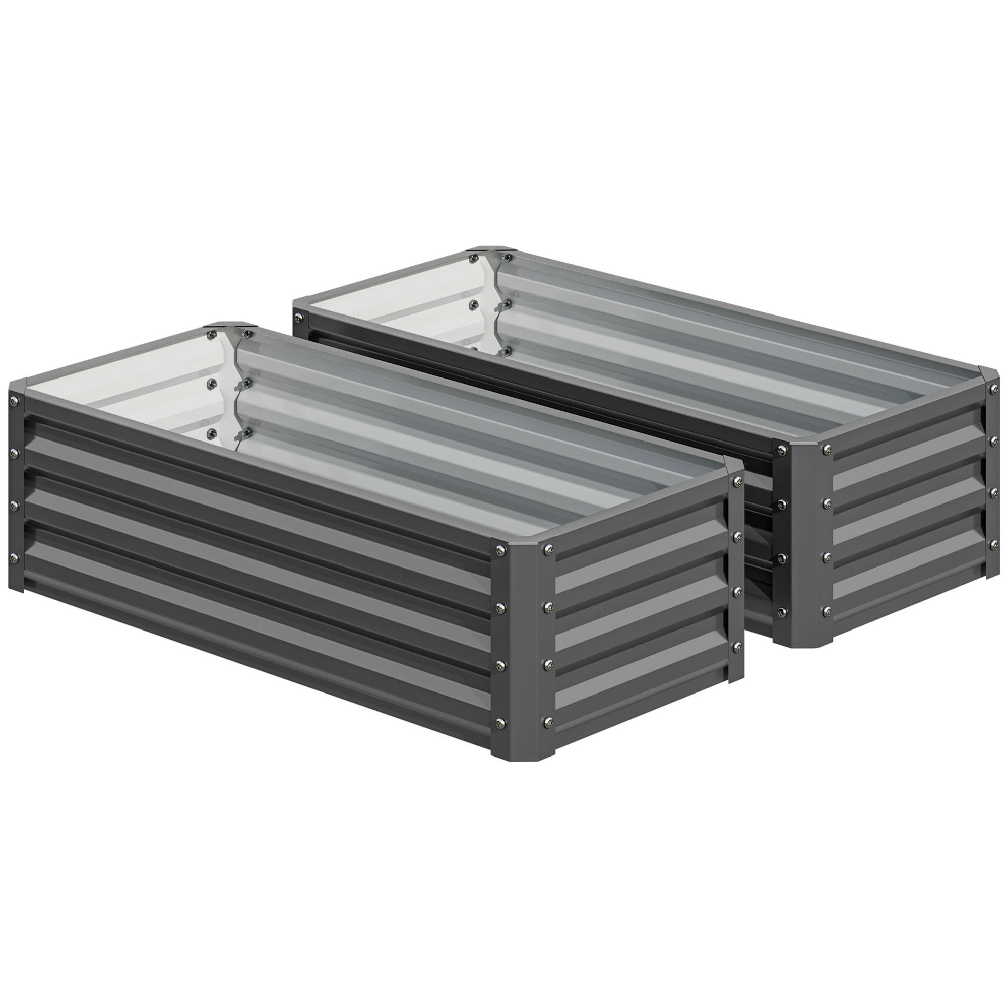 Outsunny Set of 2 Raised Garden Bed, Steel Planters for Outdoor Plants, Elevated Planter Box, Easy-to-assemble, for Growing Flowers, Herbs and Vegetables, Light Grey