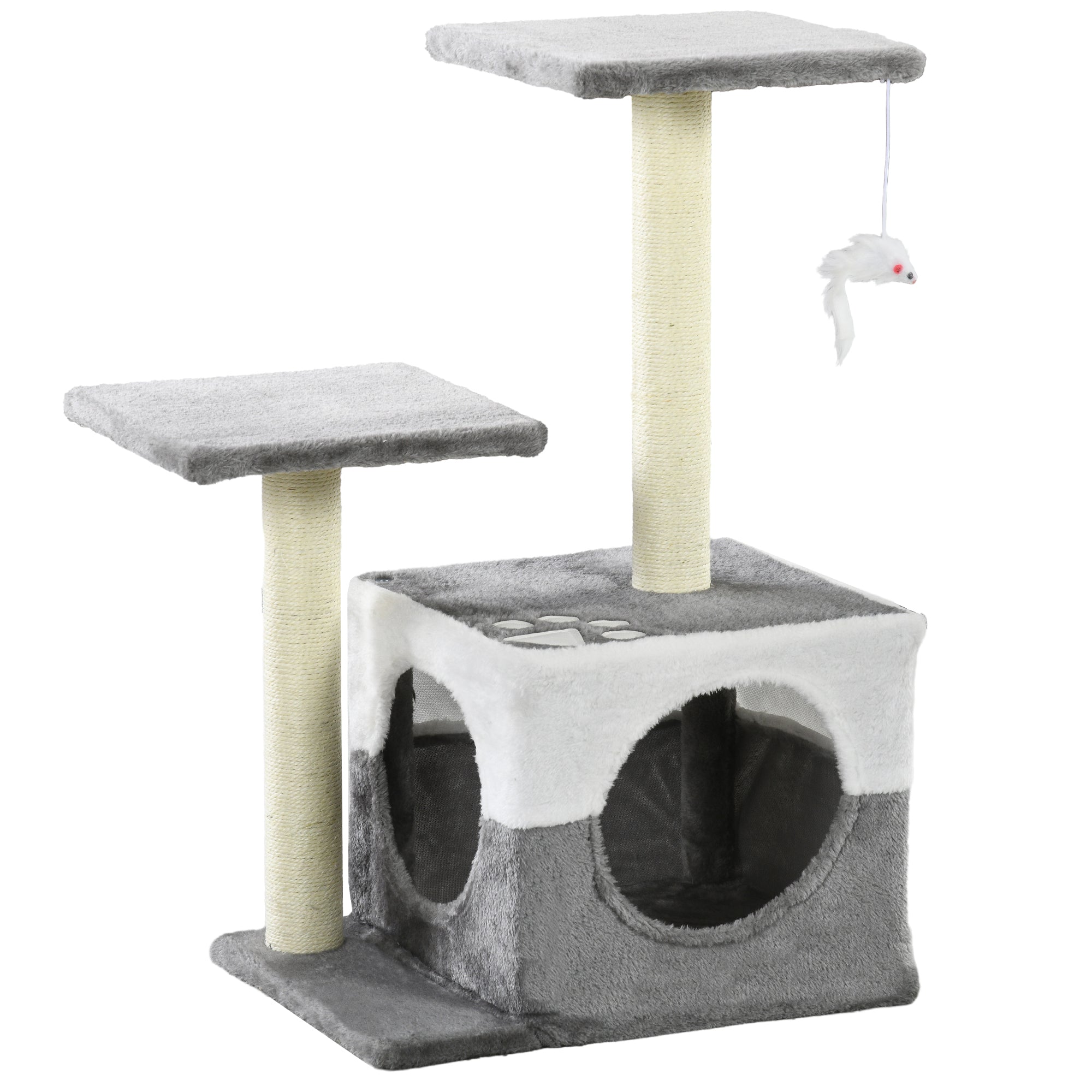 PawHut Cat Tree Tower for Indoor Cats Kitten House Scratching Posts with Condo Perch Interactive Mouse Toy, 45 x 33 x 70 cm, Grey