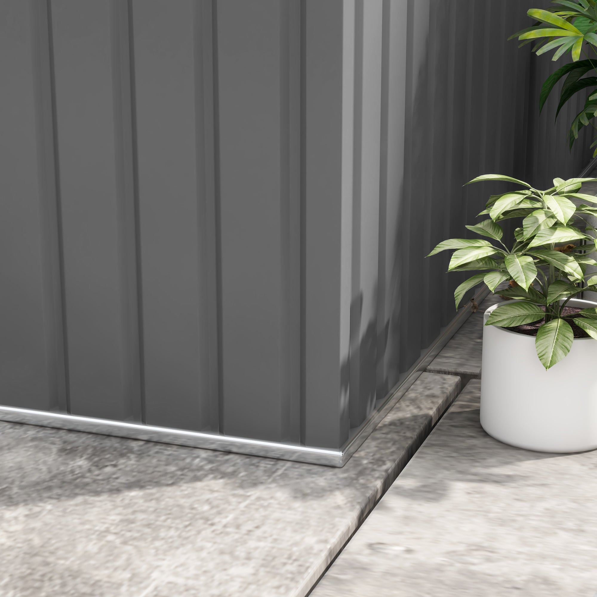 Outsunny 9' x 10.6' Garden Storage Shed with Foundation Kit, Metal Tool Storage House with Double Doors for Outdoor Patio Yard, Light Grey