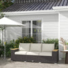 Outsunny 3-Seat Outdoor Couch with Cushions, PE Rattan Patio Couch with Wood Grain Armrests, Outdoor Sofa for Porch, Sunroom, Garden, Poolside, Cream White