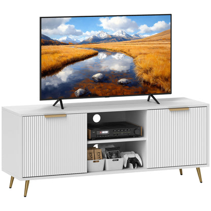 HOMCOM TV Stand with Storage for 55 Inch TV, Modern TV Table with 2 Open Shelves and 2 Cabinets, TV Console for Living Room, White
