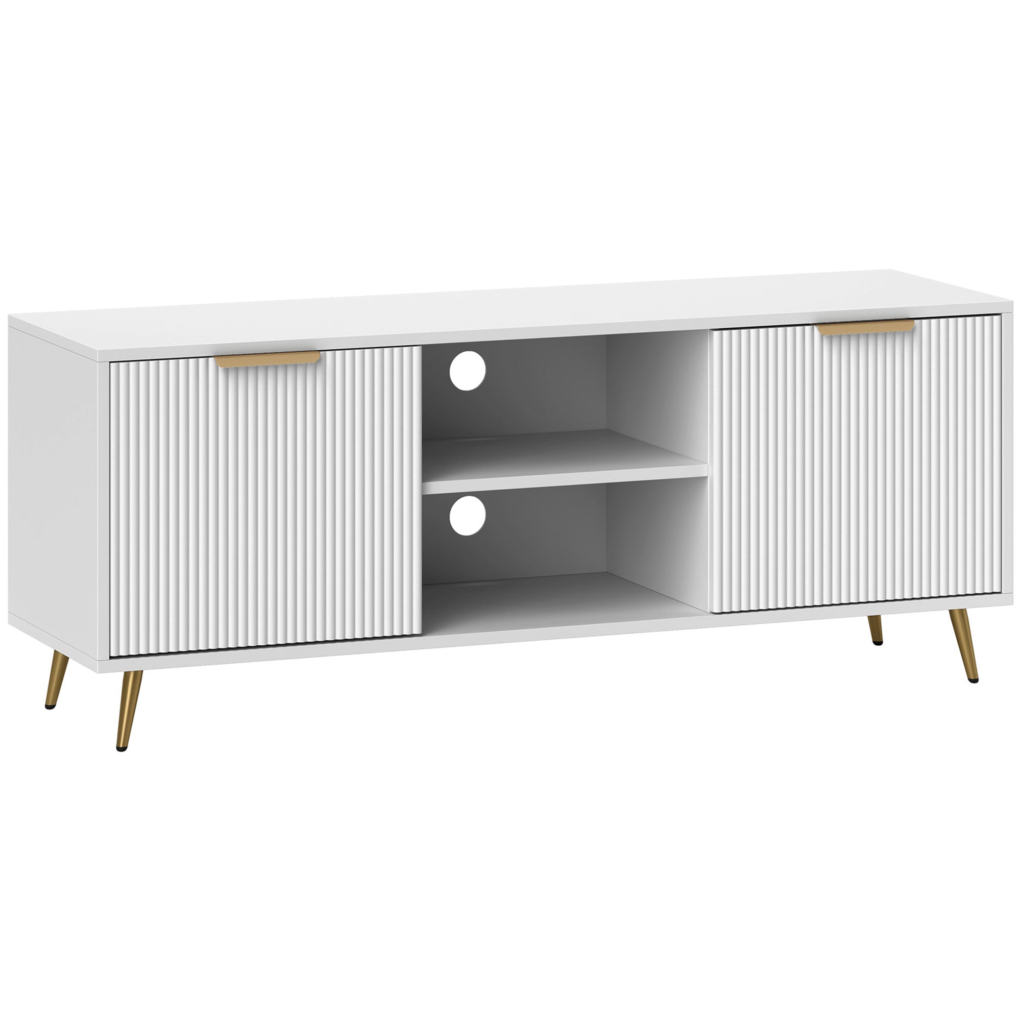 HOMCOM TV Stand with Storage for 55 Inch TV, Modern TV Table with 2 Open Shelves and 2 Cabinets, TV Console for Living Room, White